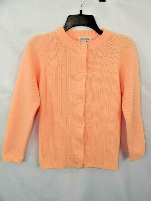 Vintage 60’s Full Fashioned Acrylic Knit Cardigan Sweater Peach Woman Size Small