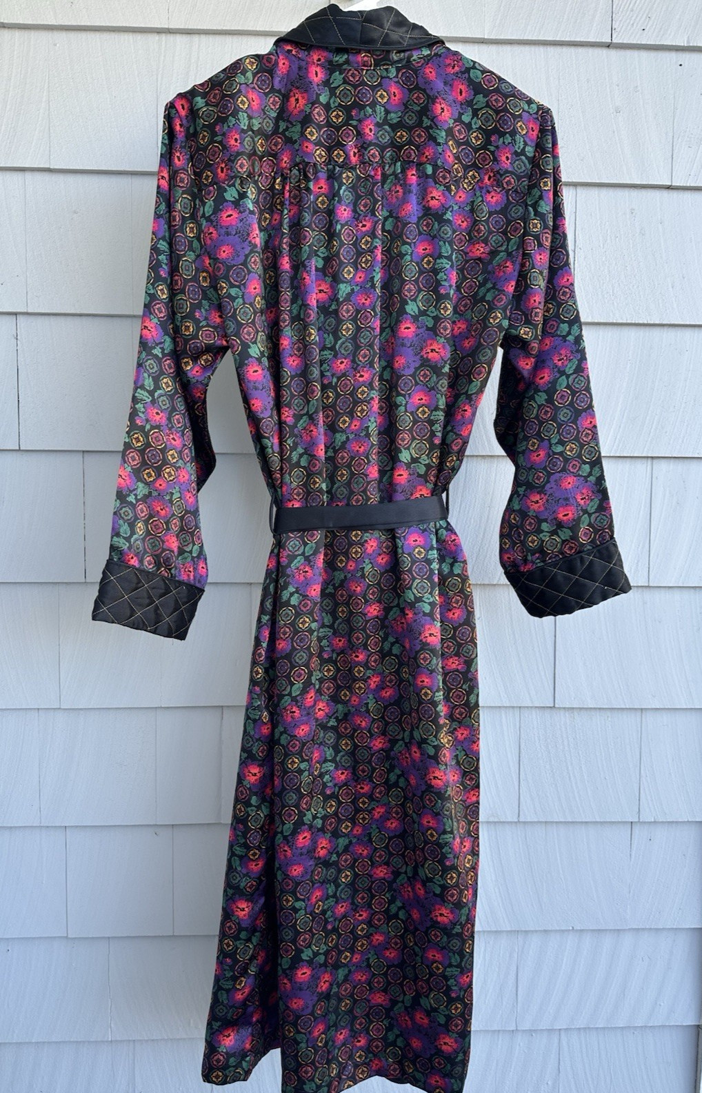 Vintage 1980s Lauren Alexandra Floral Robe Quilted Satin Trim Small