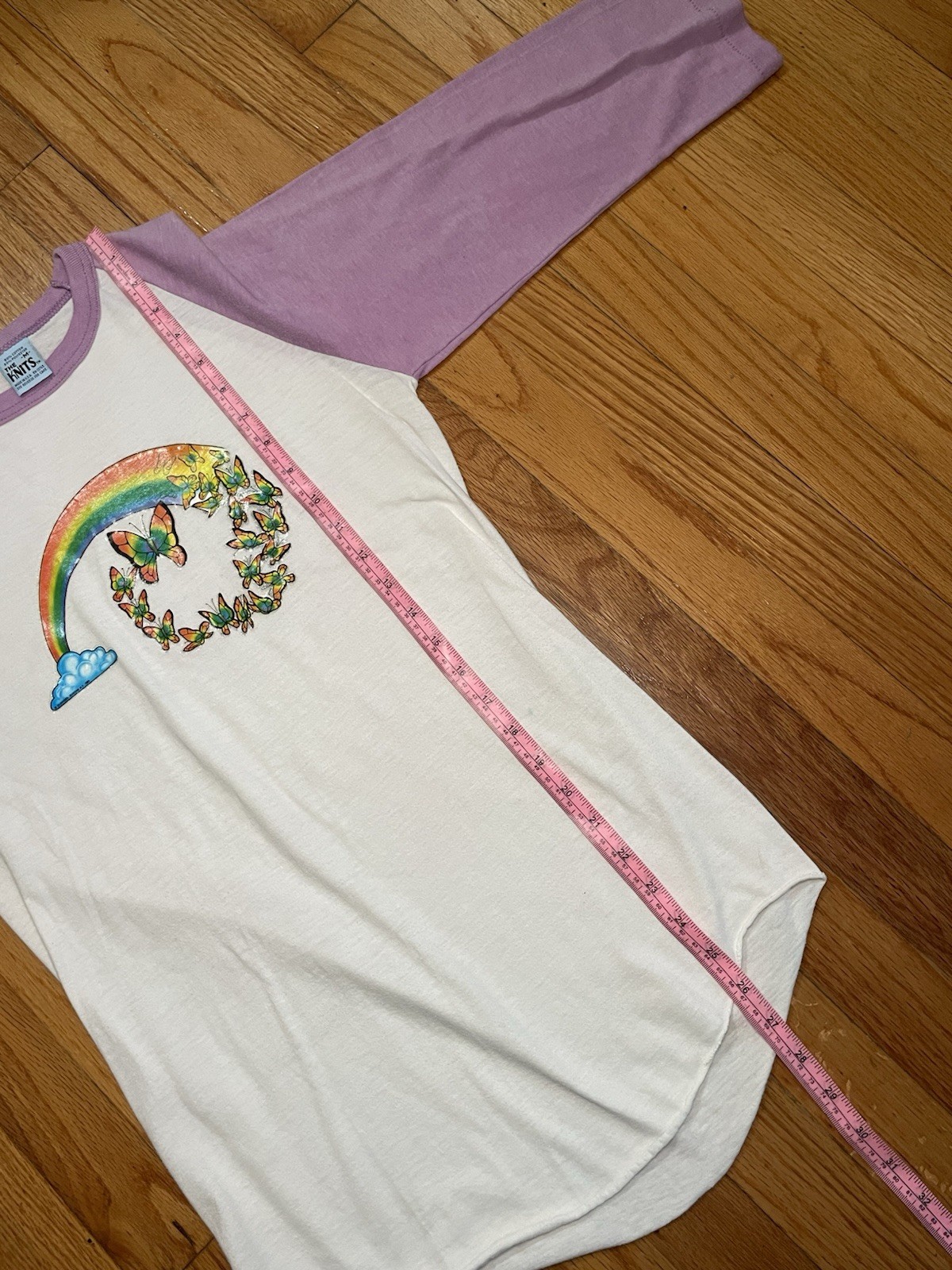 80s Women’s Pink Ragland Rainbow and Butterfly’s Shirt Size Medium