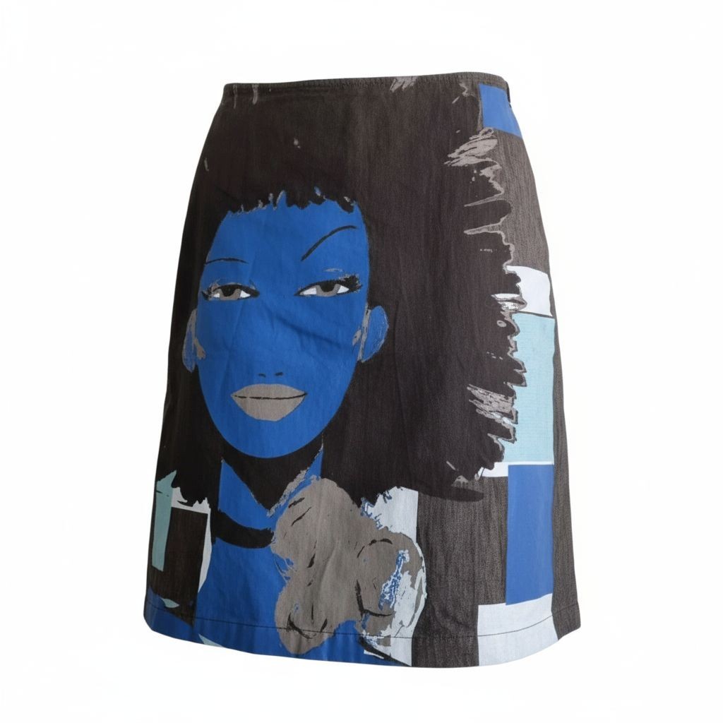 Vtg CUSTO BARCELONA Pop Art Face Print Skirt Made in Spain L 90s Y2K Archive