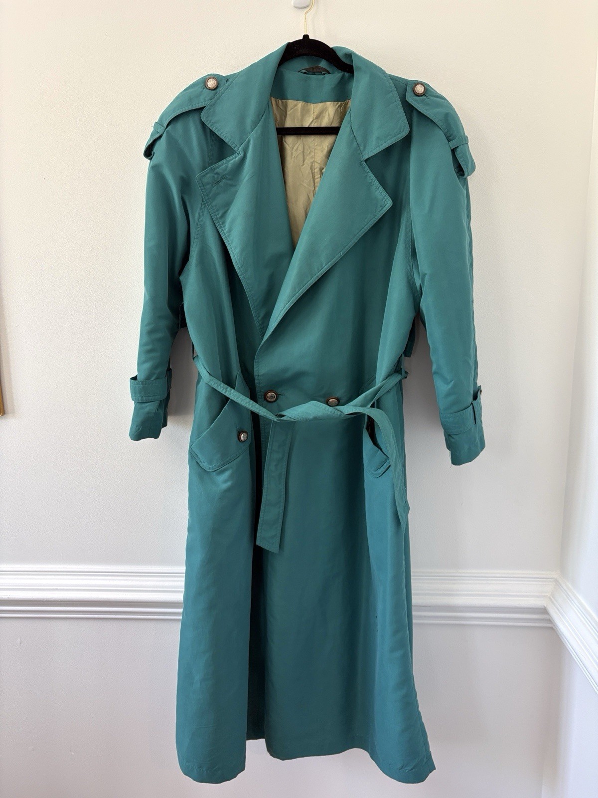 Vintage White Tiger 80s Teal Trench Coat – Size ￼ Woman’s 12