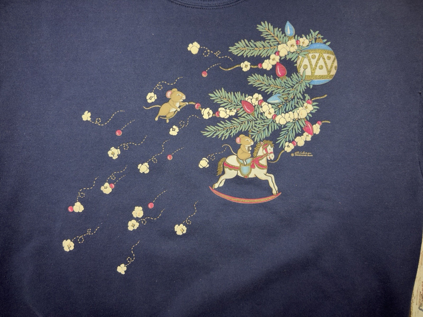 VTG Christmas Mice Ornaments Decorations Morning Sun Crewneck Sweatshirt READ