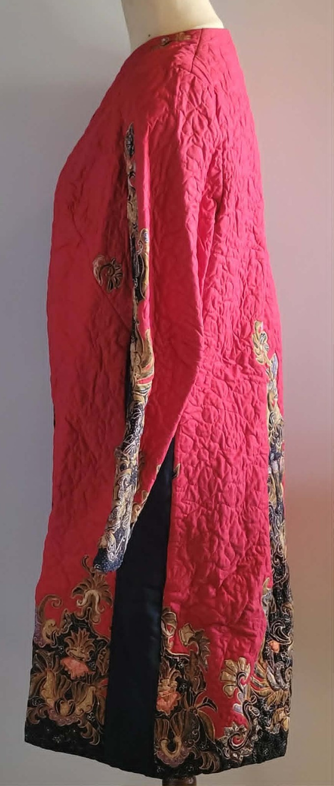 Vintage 1980s Asian Quilted Jacket Coat Pink Floral Penang Malaysia AU 12-14