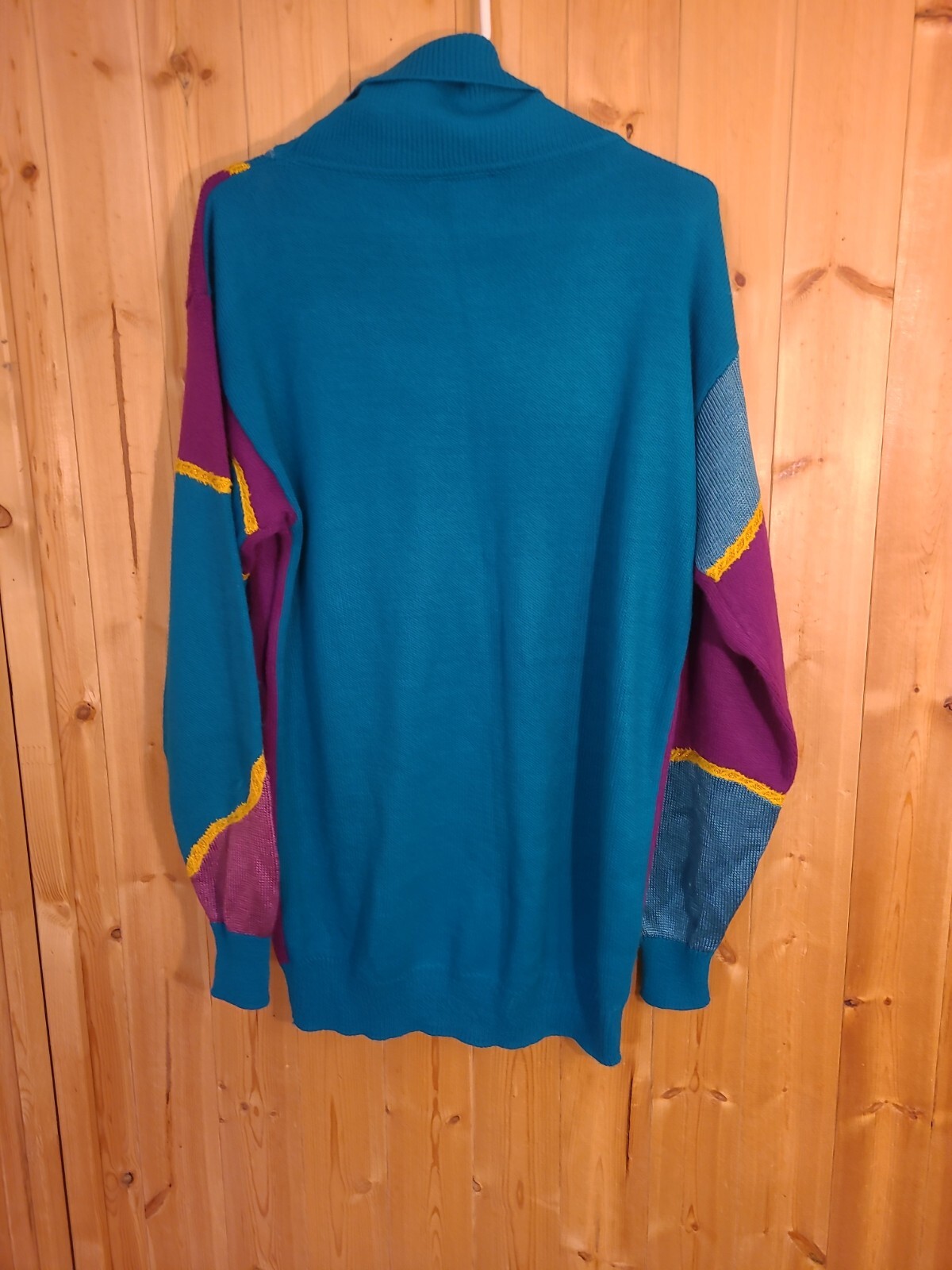 Vintage 80’s Sweater Purple Turquoise Women’s Size L Pyke Limited Bright Bold