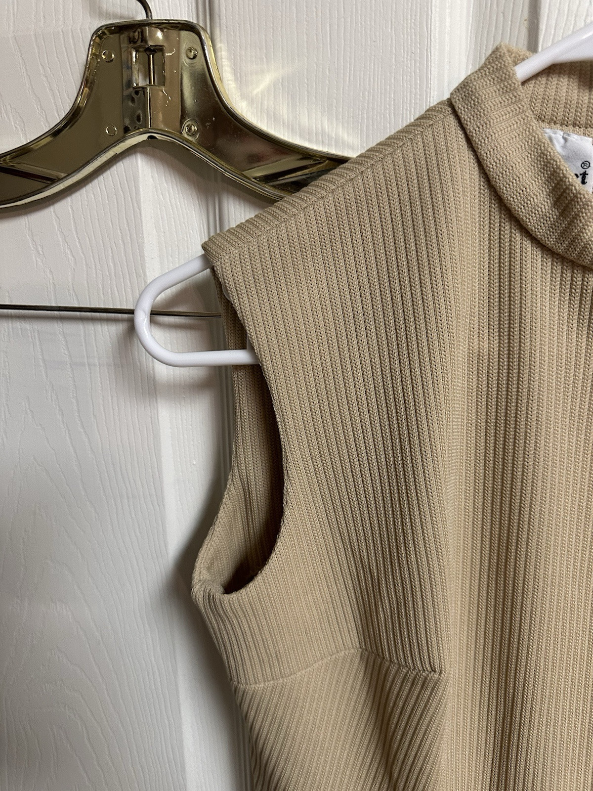 VNT 60s/50s Bleeker Street Ribbed/beige Maxi Sleeveless Dress Med Knit Mod Sleek