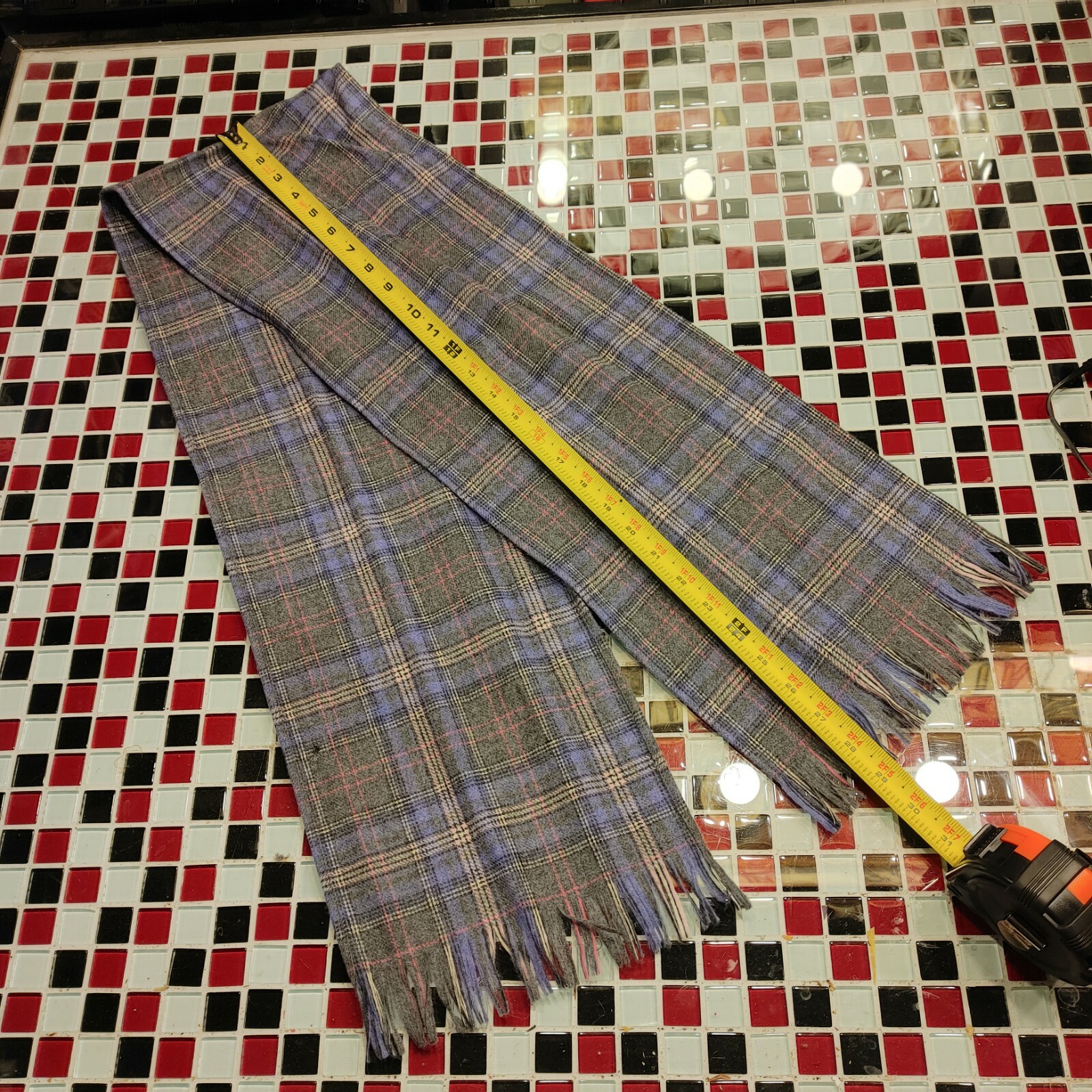 VTG 70’s Women’s PENDLETON ~ Sz 10 ~ Wool Plaid Check GREY BLUE PINK Scarf SKIRT