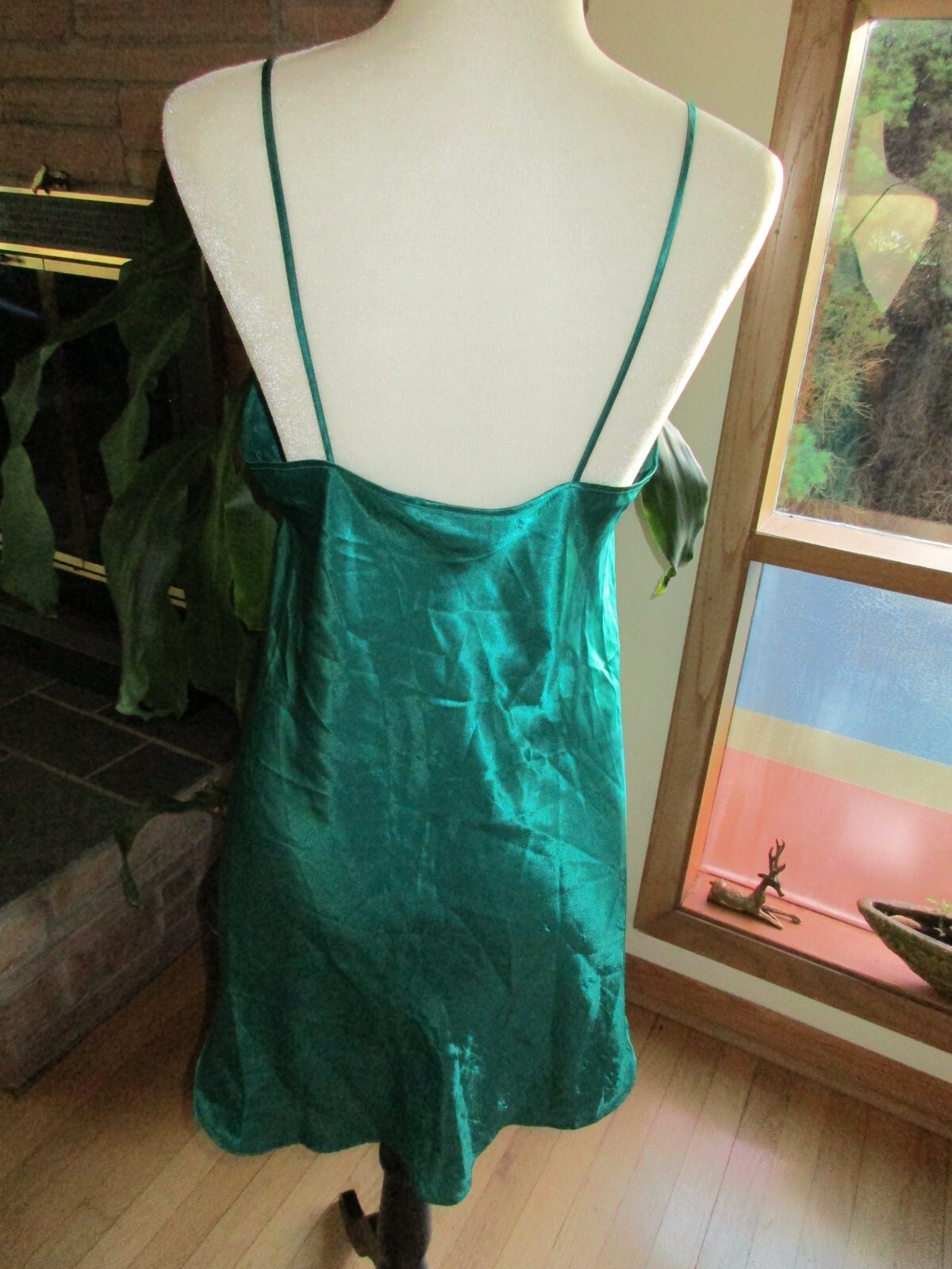 Vintage Victoria Secret Gold Label Cami Nightgown Green Satin Lingerie Medium