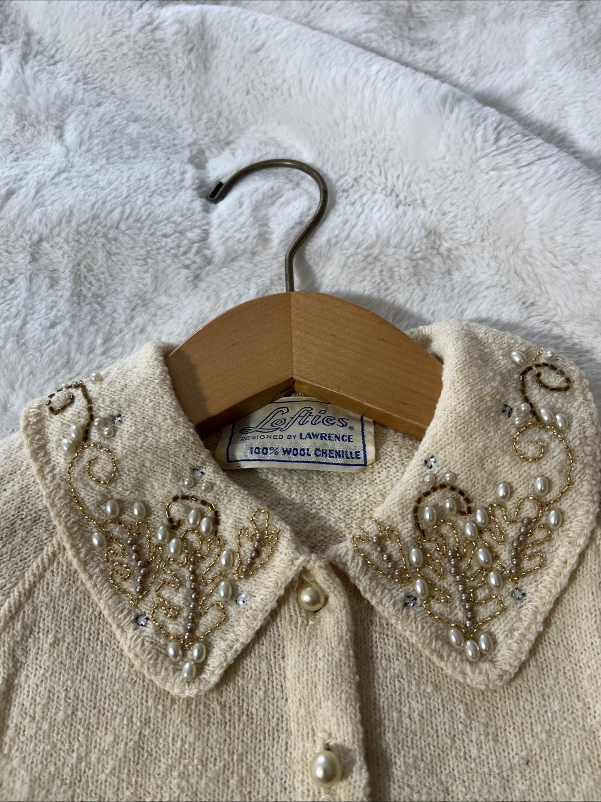 Vtg LOFTIES Lawrence And 100% Chenille Sweater Embellished