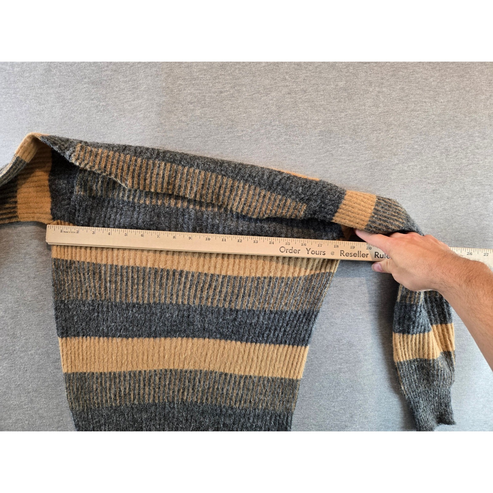 Cape Codder Joan Marie Sweater Women M Grey Tan Wool Striped 1950s True Vintage
