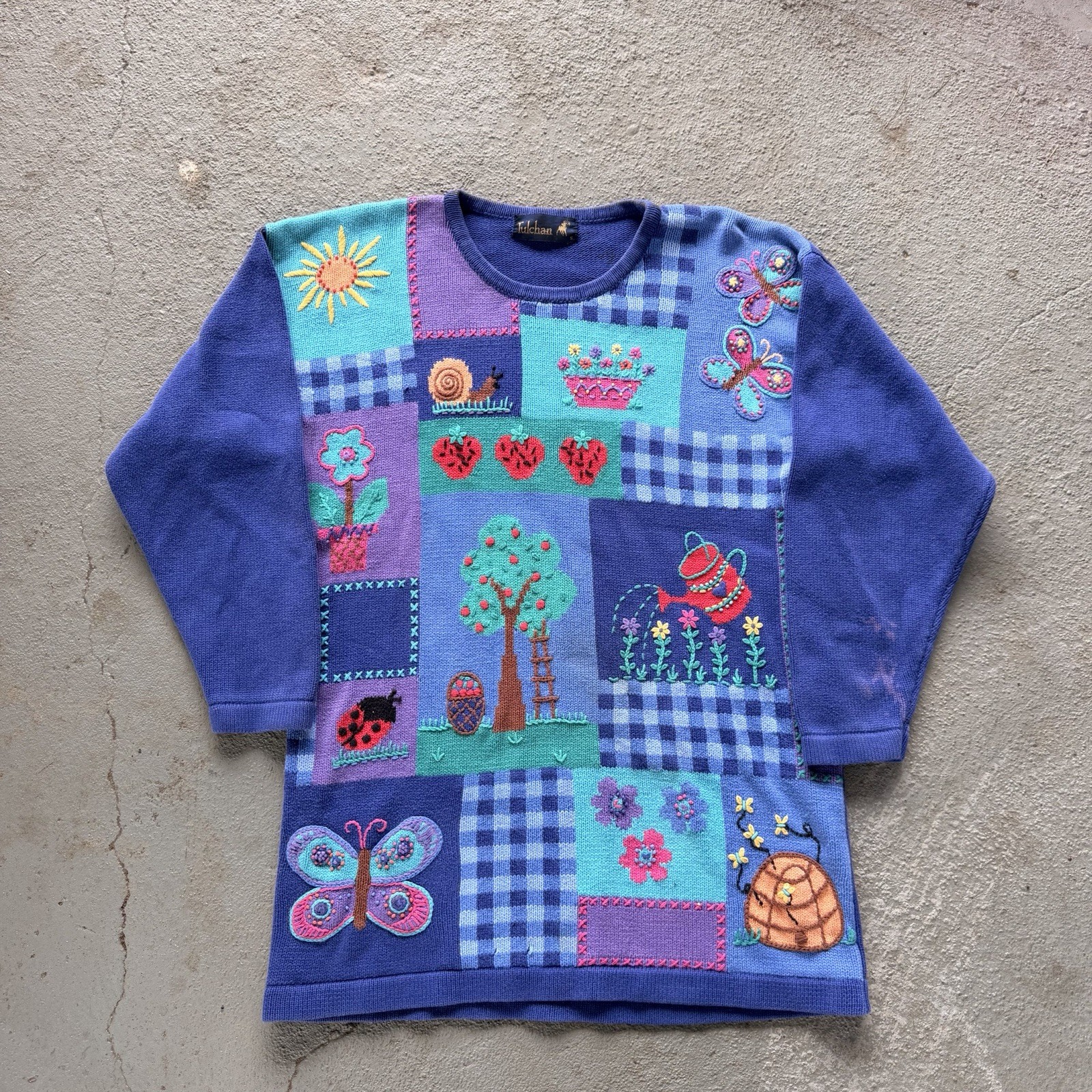 Tulchan Women’s Blue Shepard Sheep Flock Vintage Sweater