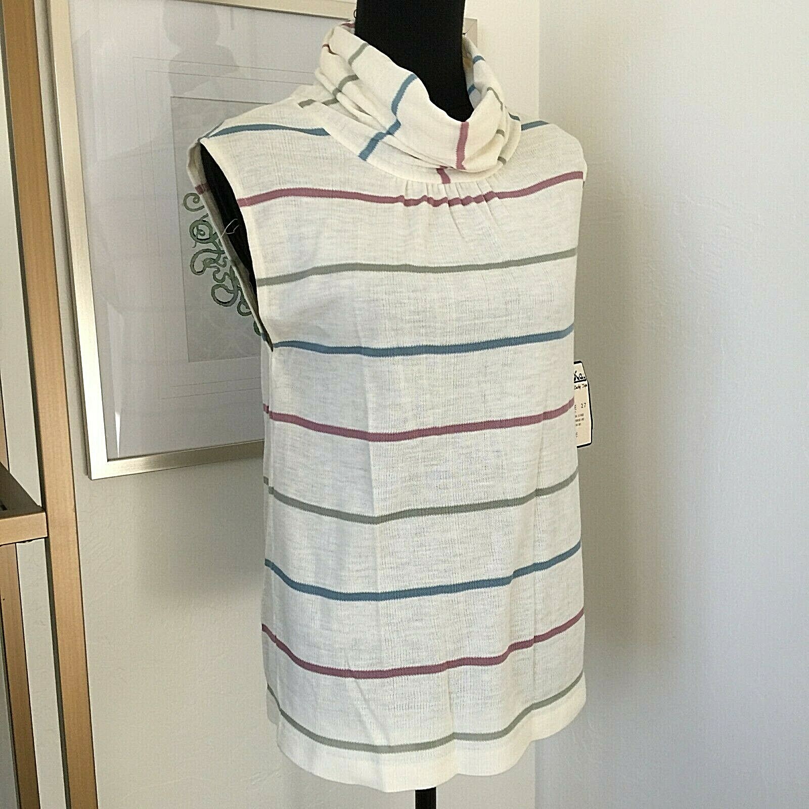 Vintage 1970 Helen Kay for Lucky Tops Sleeveless Stripe Cowl Neck Top Dead Stock