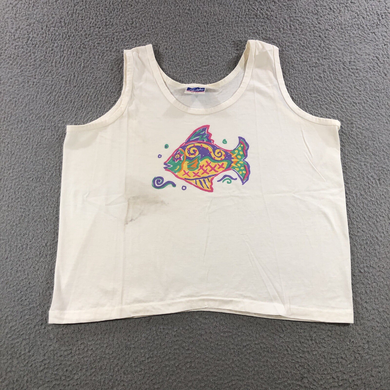 Vtg 90’s Lifestyles Resort Wear Tank Top Women’s One Size Cropped White Fish