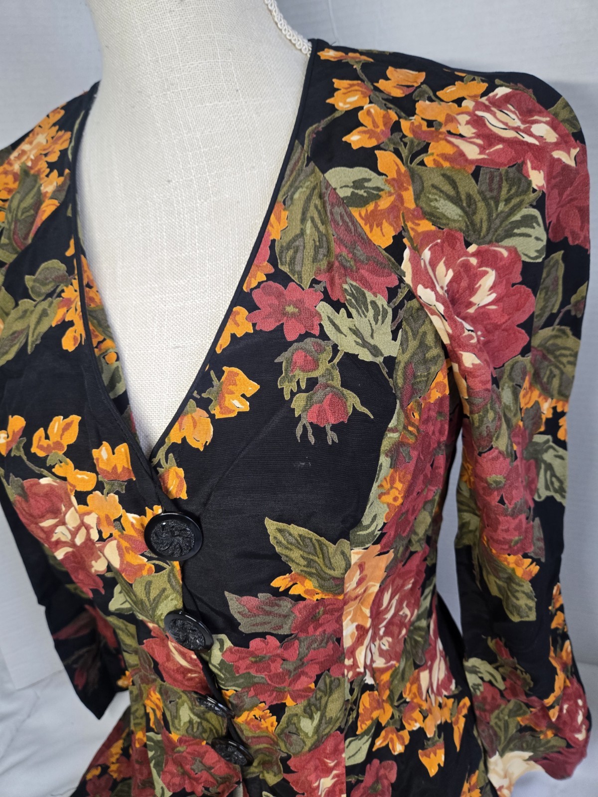 Vtg 80’s Boho Sz 4 Designer BARBARA BARBARA Floral Indie Buttons Dress Retro