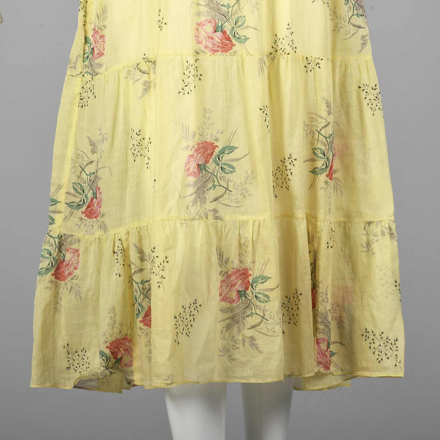 XXS 1930s Dress Sheer Yellow Day Dress Large Rose Print 30s Vintage Day Wear