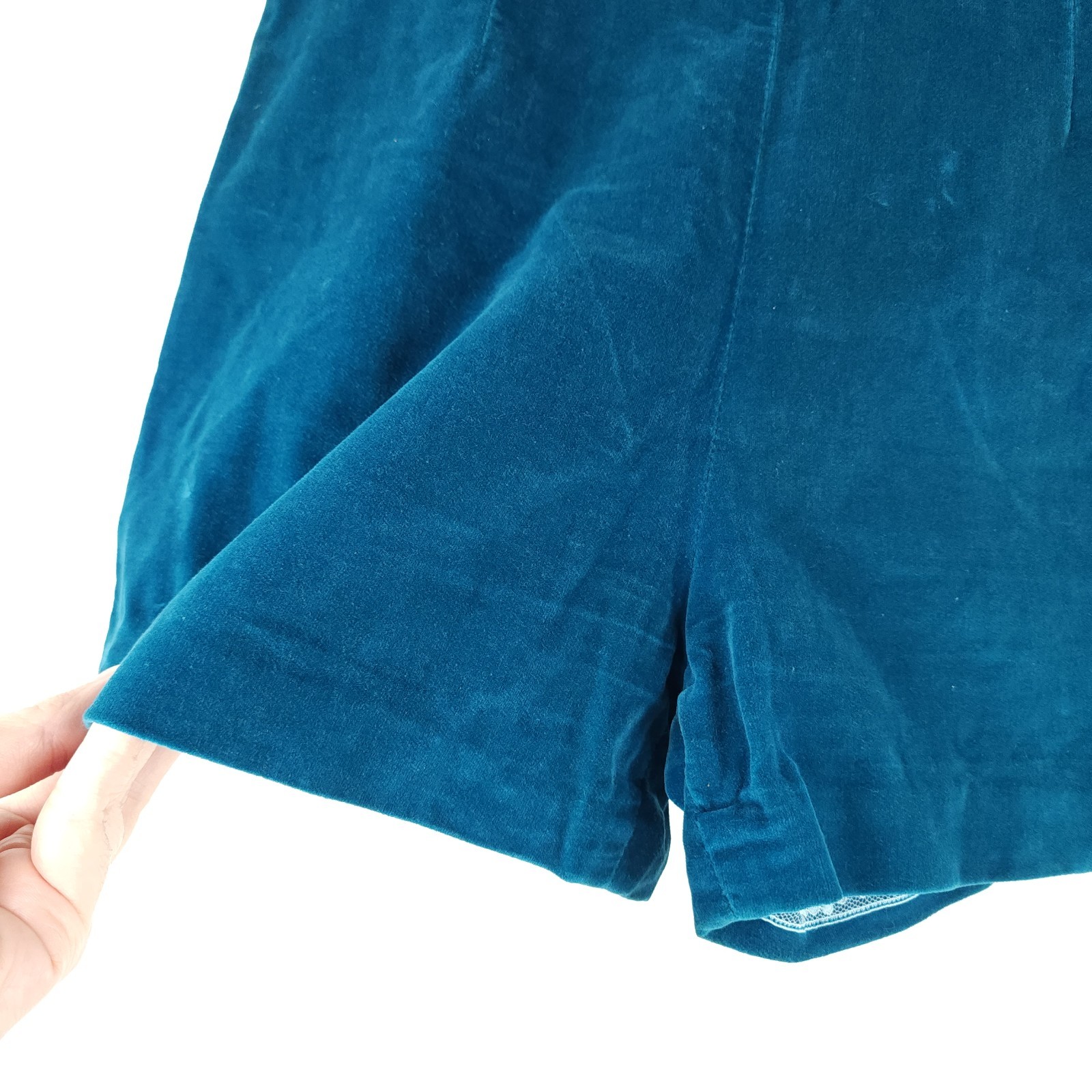 Vtg 60s Mod Go Go Teal Blue Hot Pants Velvet Pin-Up Burlesque Shorts Woodard~XS