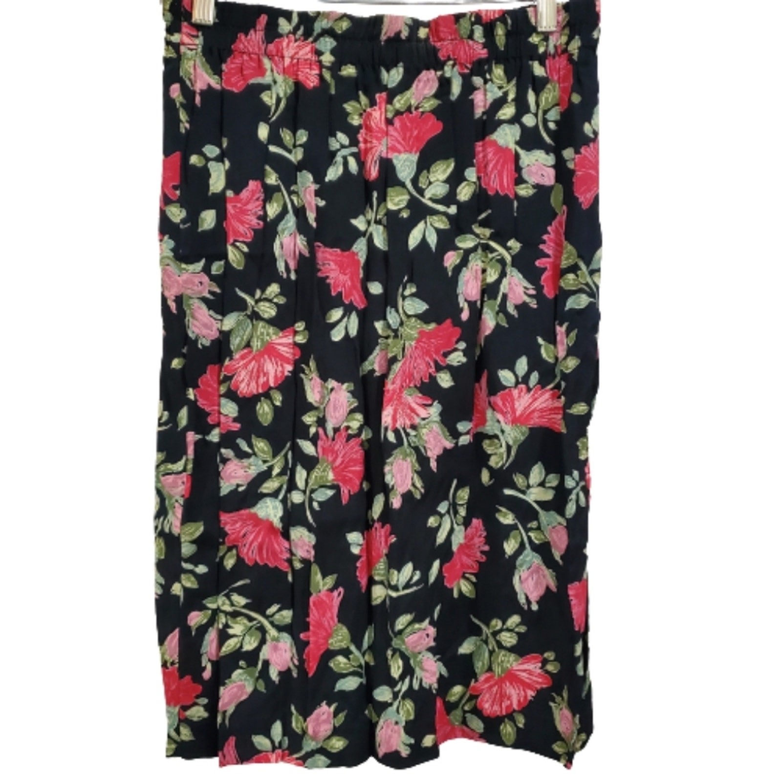 Vintage Carole Little Skirt Size 12 Black Red Floral 90s Below Knee Pencil