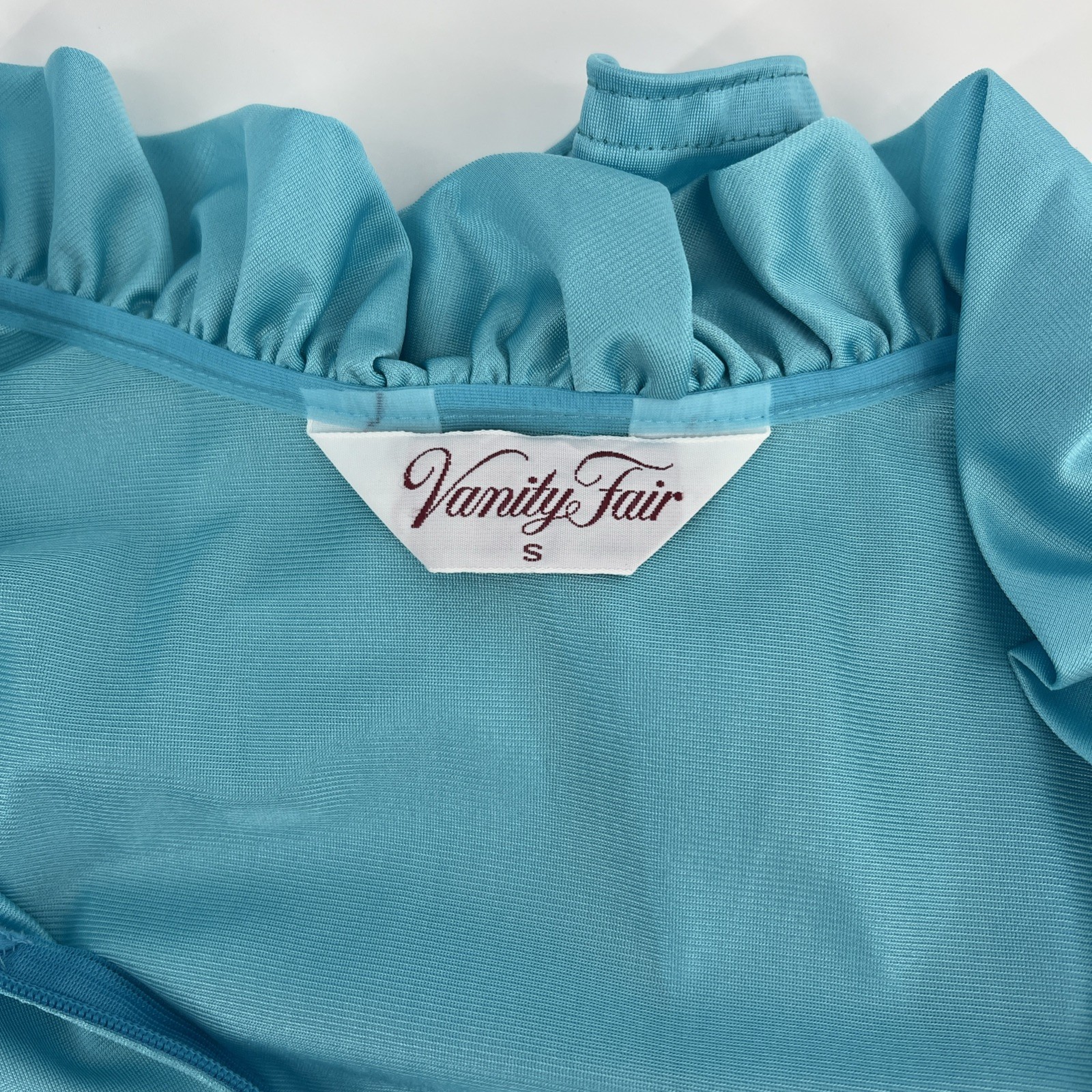 Vtg Vanity Fair Turquoise Long Sleeve Half Zip Ruffle Collar Women’s Robe Small