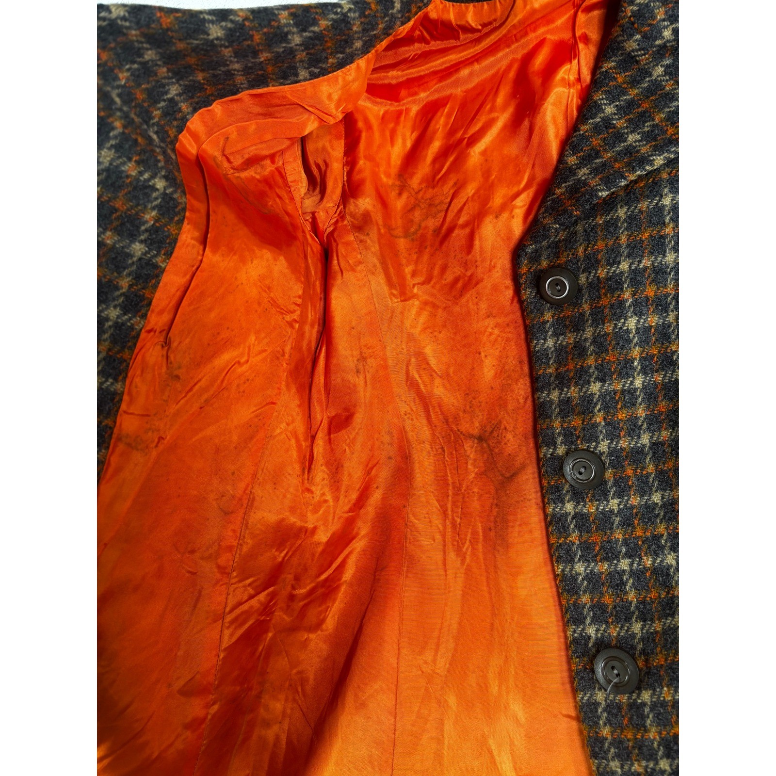 Peck & Peck Vintage Plaid Tweed Blazer Jacket Orange Grey Wool Blend Women S/M