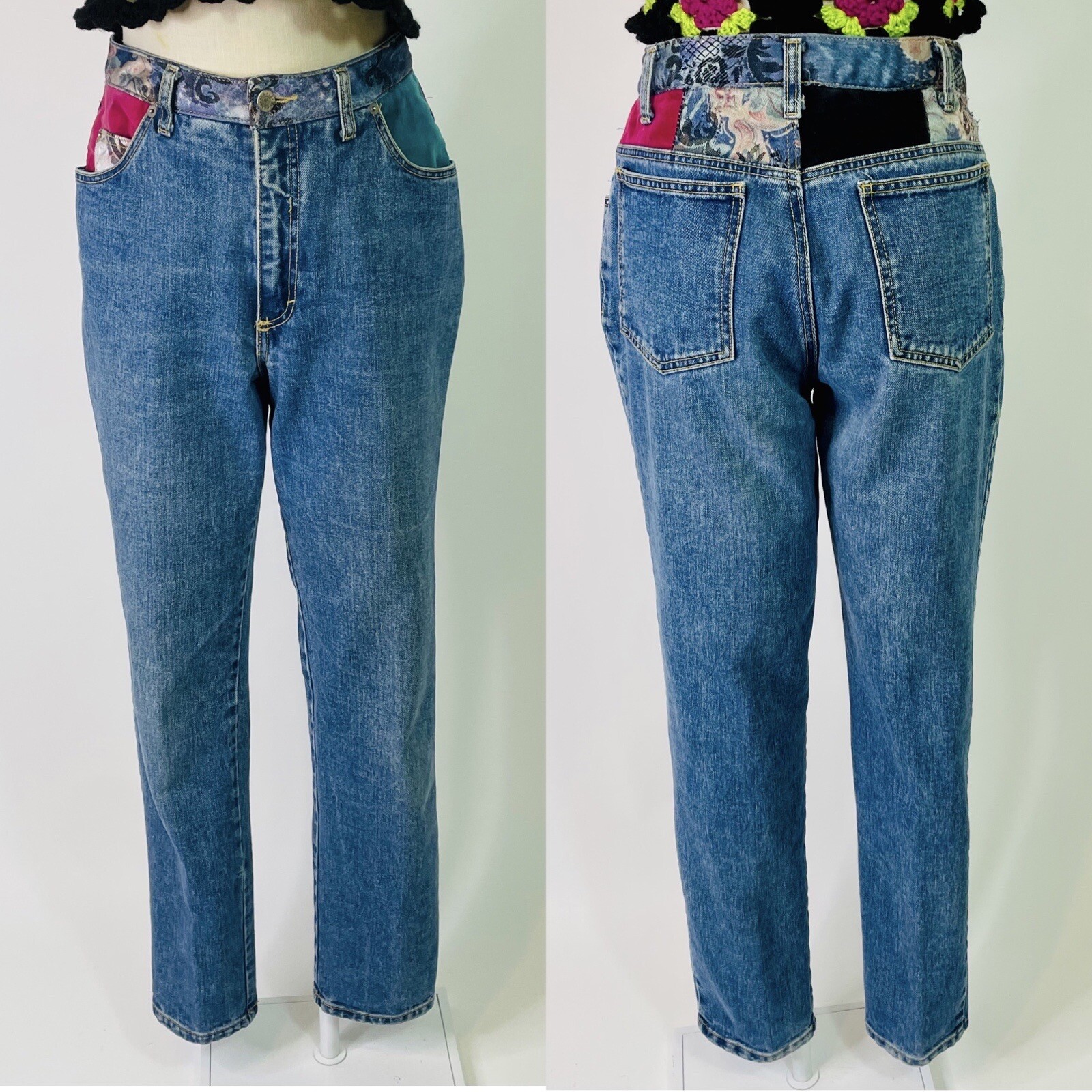 Vintage 90 High Rise Tapered Patch Floral Jeans 28-29 Women’s Breaker USA Made