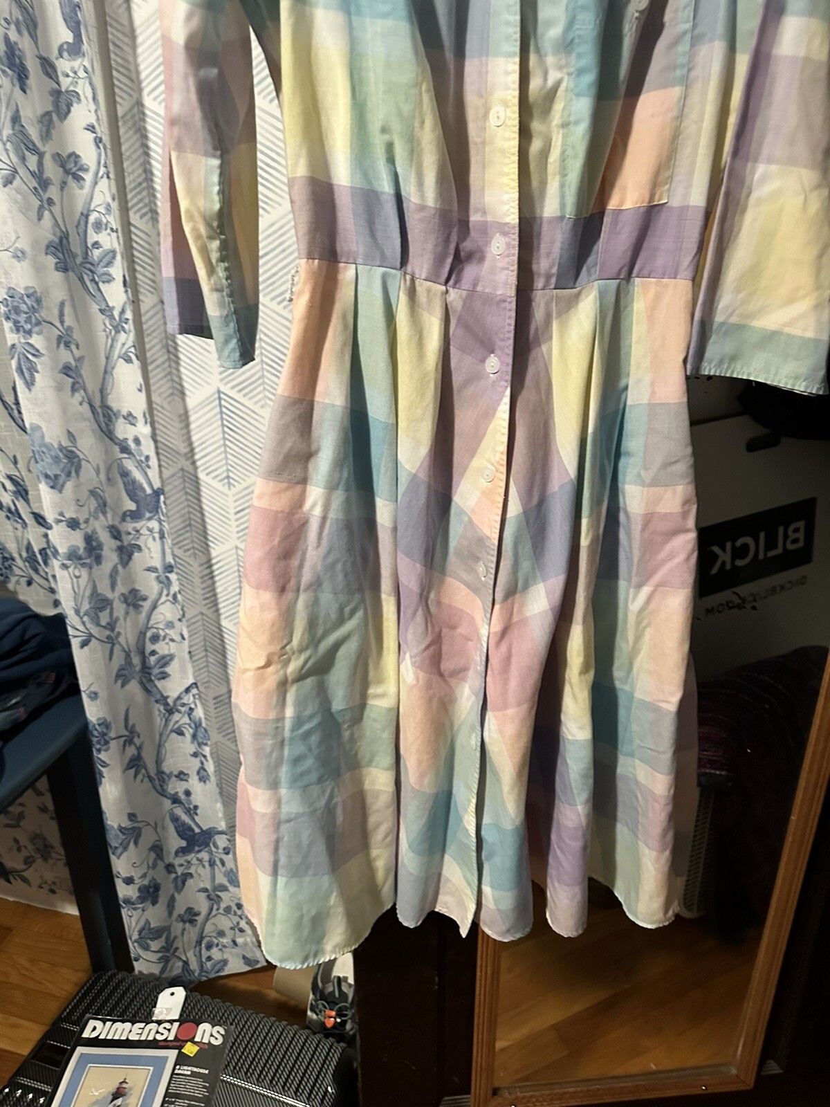 Vintage 80s Watercolor Pastel Plaid Sunshine Starshine Cottage Country Sundress