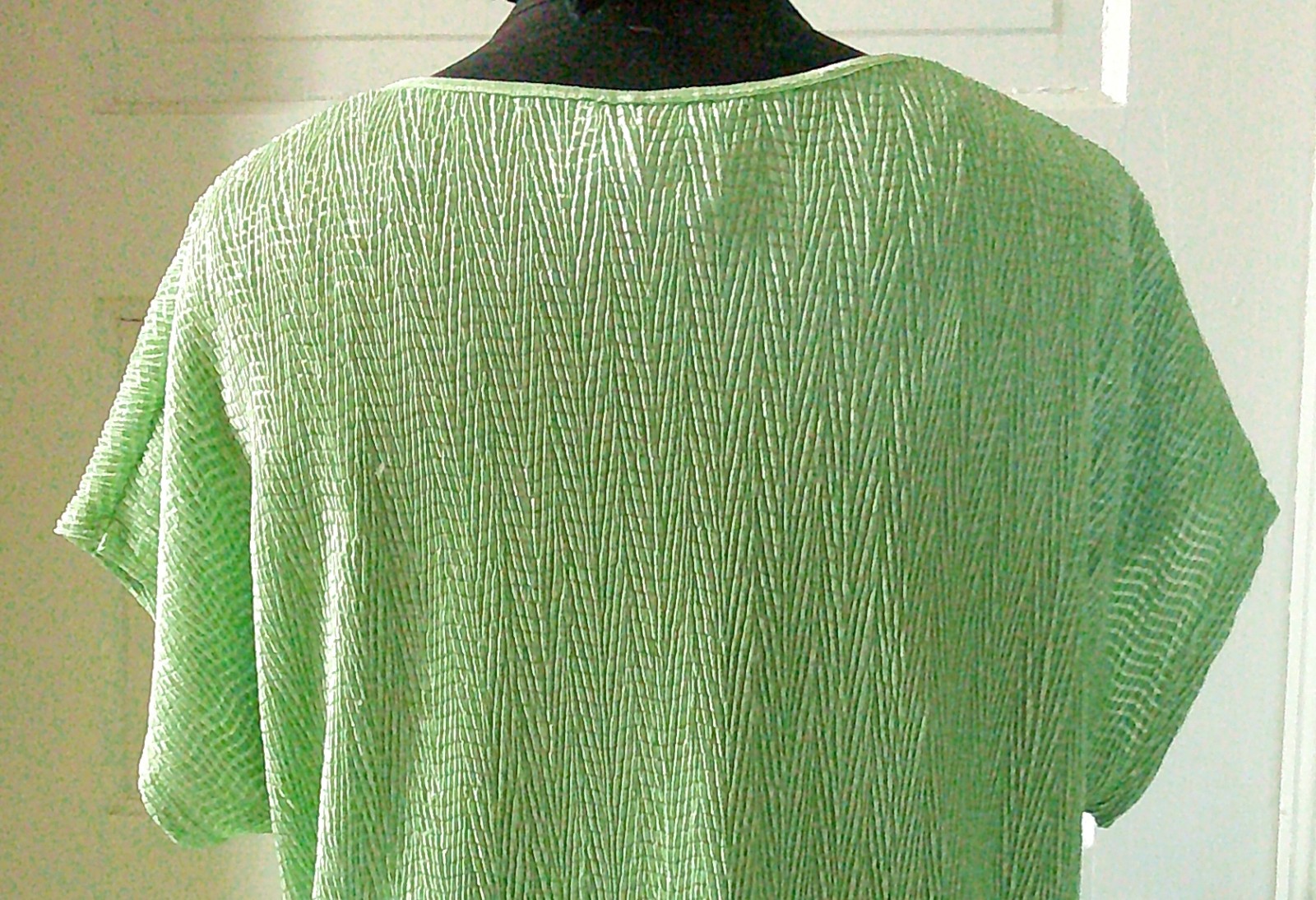 ’80’s LANA LEE SS Lime Green Shiny Crinkle Cap Sleeve Shirt Top Blouse XL