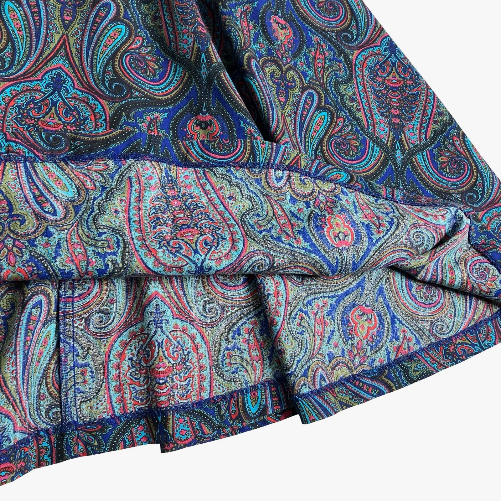 Vintage 80s Bedford Fair Paisley Midi Dress Womens 6 Long Sleeve Belted Boho Mod