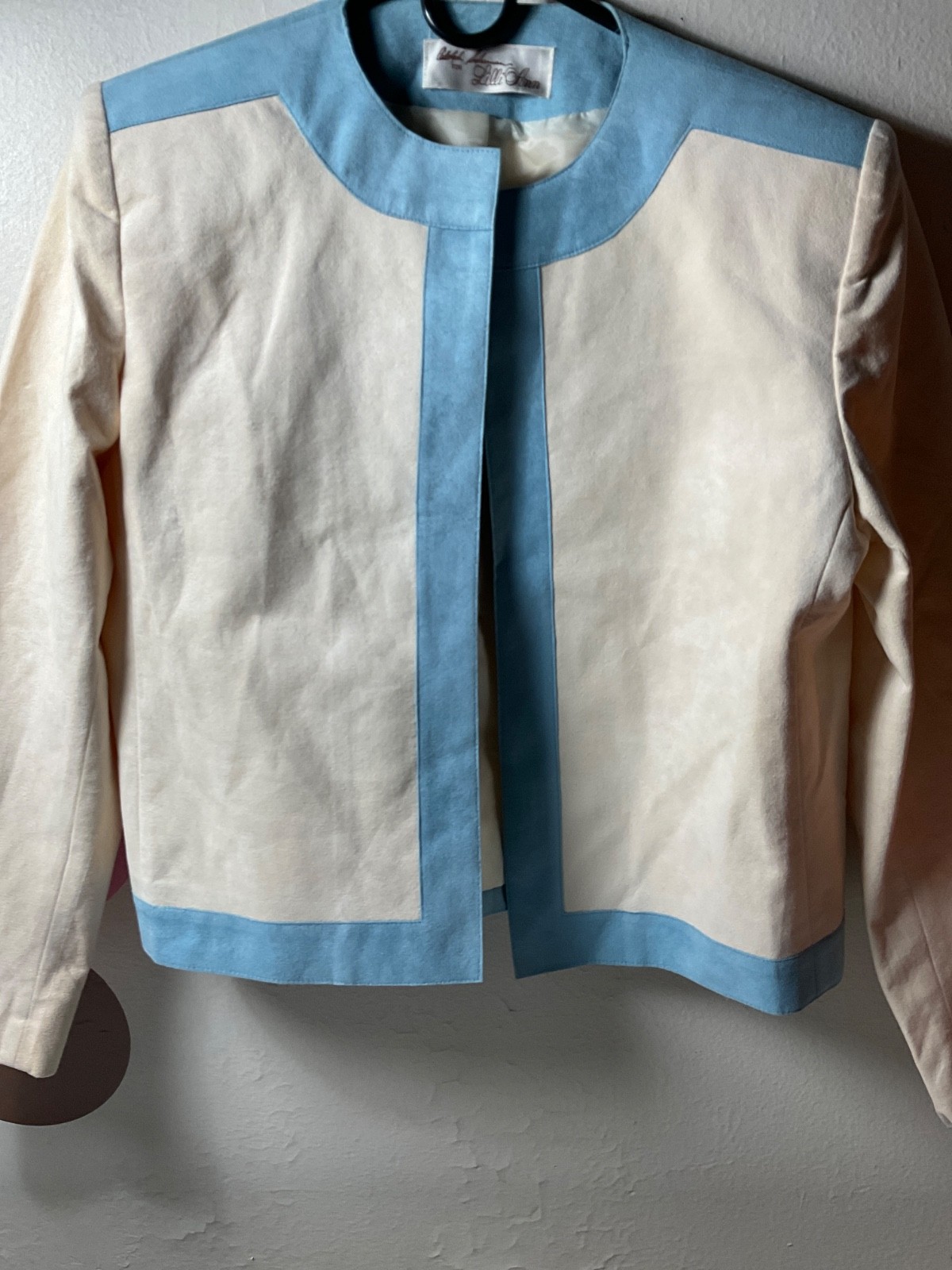 Vintage Lilli Ann Adolph Schuman Career Jacket Ultrasuede Blue/Cornflower Trim