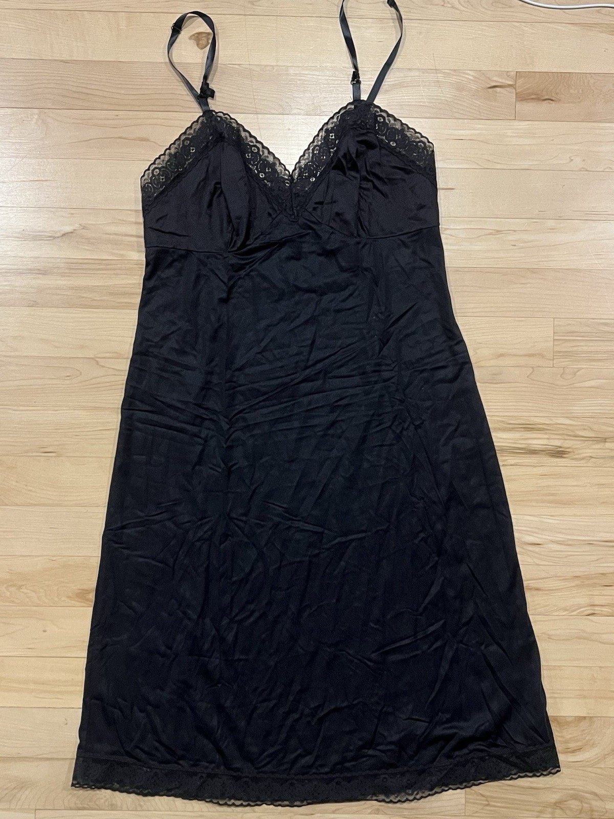 Vintage Vanity Fair Black Nylon Lace Slip Dress – Style 10-103