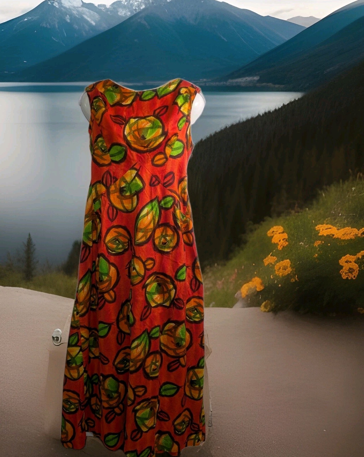 Liberty House By Kiyomi Hawaiian Maxi Dress Vintage Orange W/ Flowers, Gorgeous!