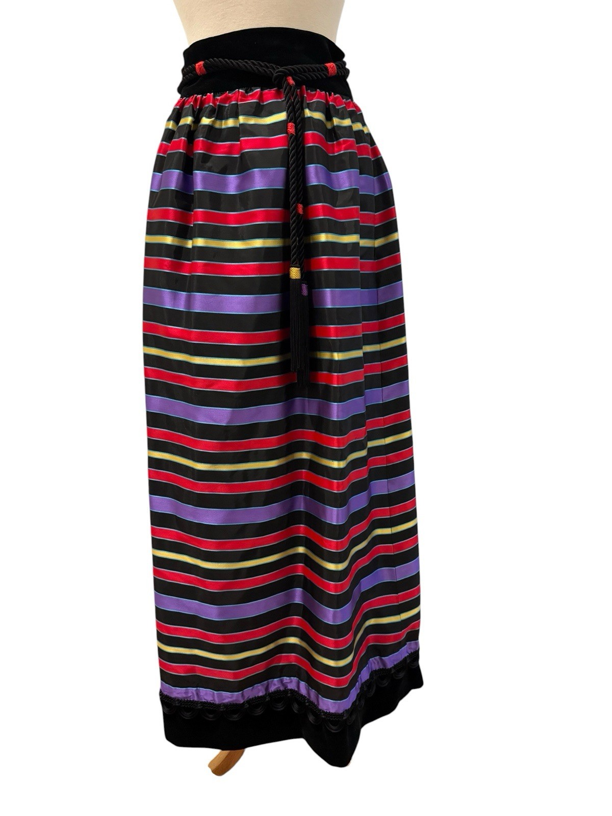 Vintage 1960s MAXAN Ribbon Stripe Taffeta Velvet Trim Hostess Maxi Party Skirt