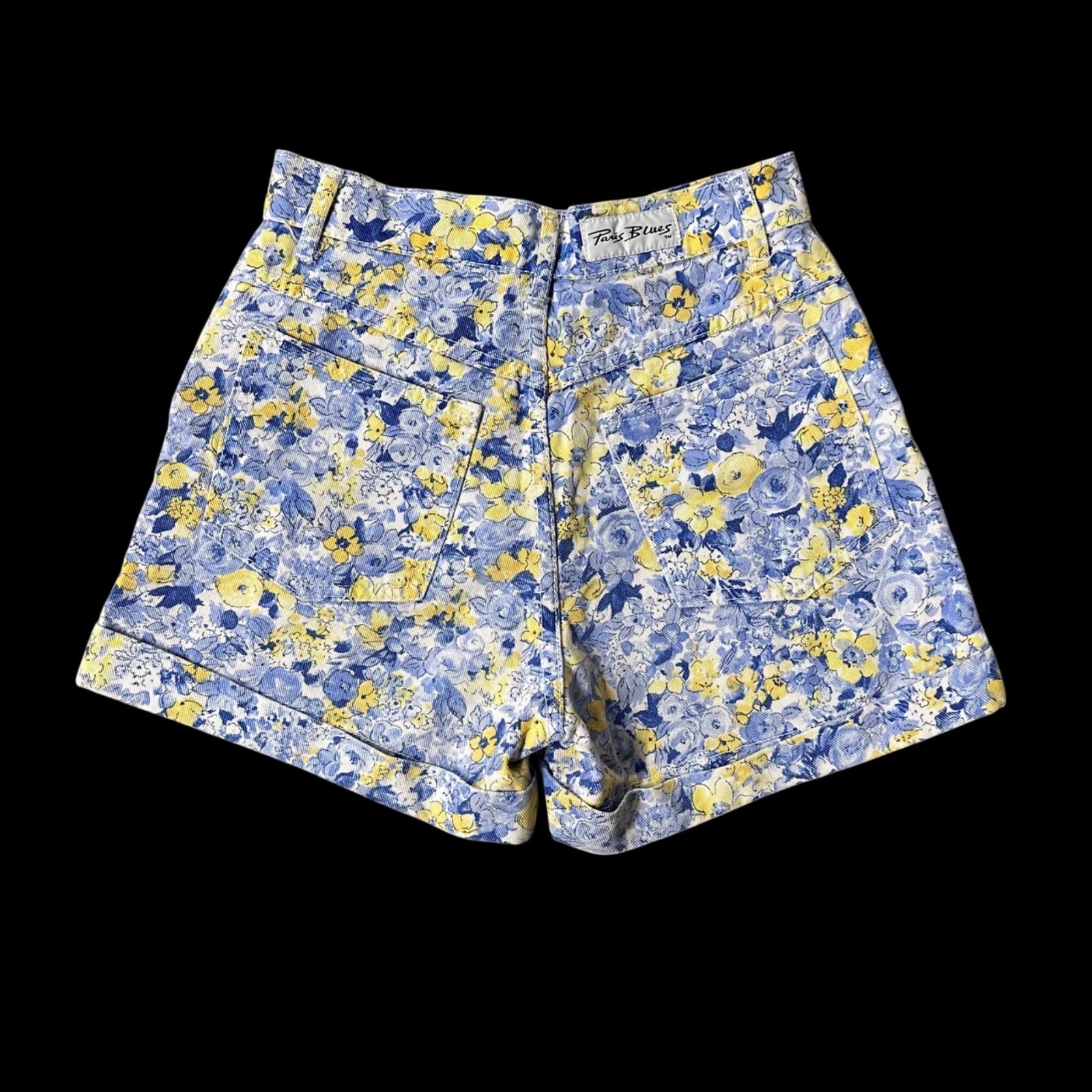 Vintage Shorts Paris Blues Y2K Floral High Waisted Denim Size 5 Blue Yellow
