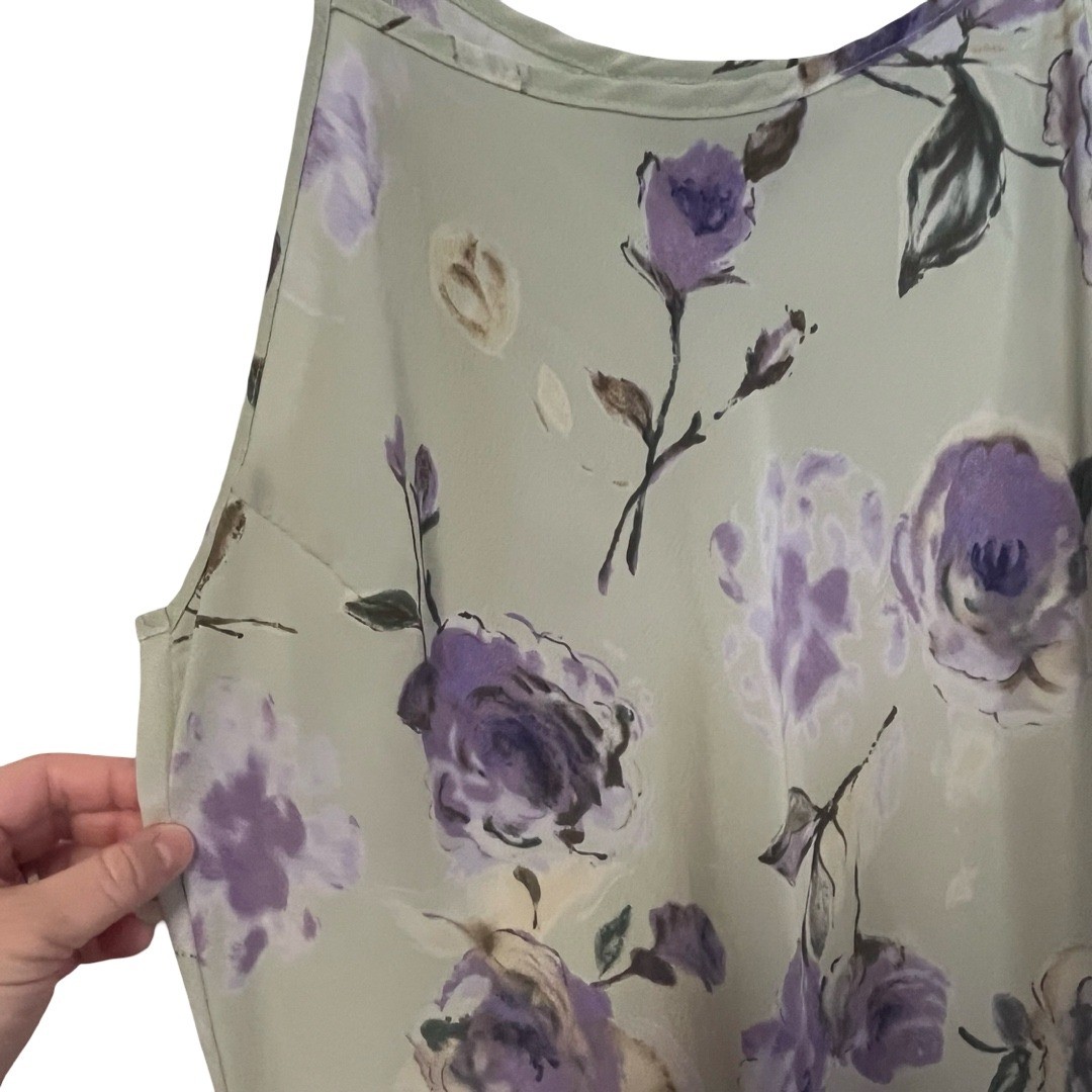Vintage La Belle Fashions Floral Maxi Dress Purple Sage Green Made in USA SZ 13