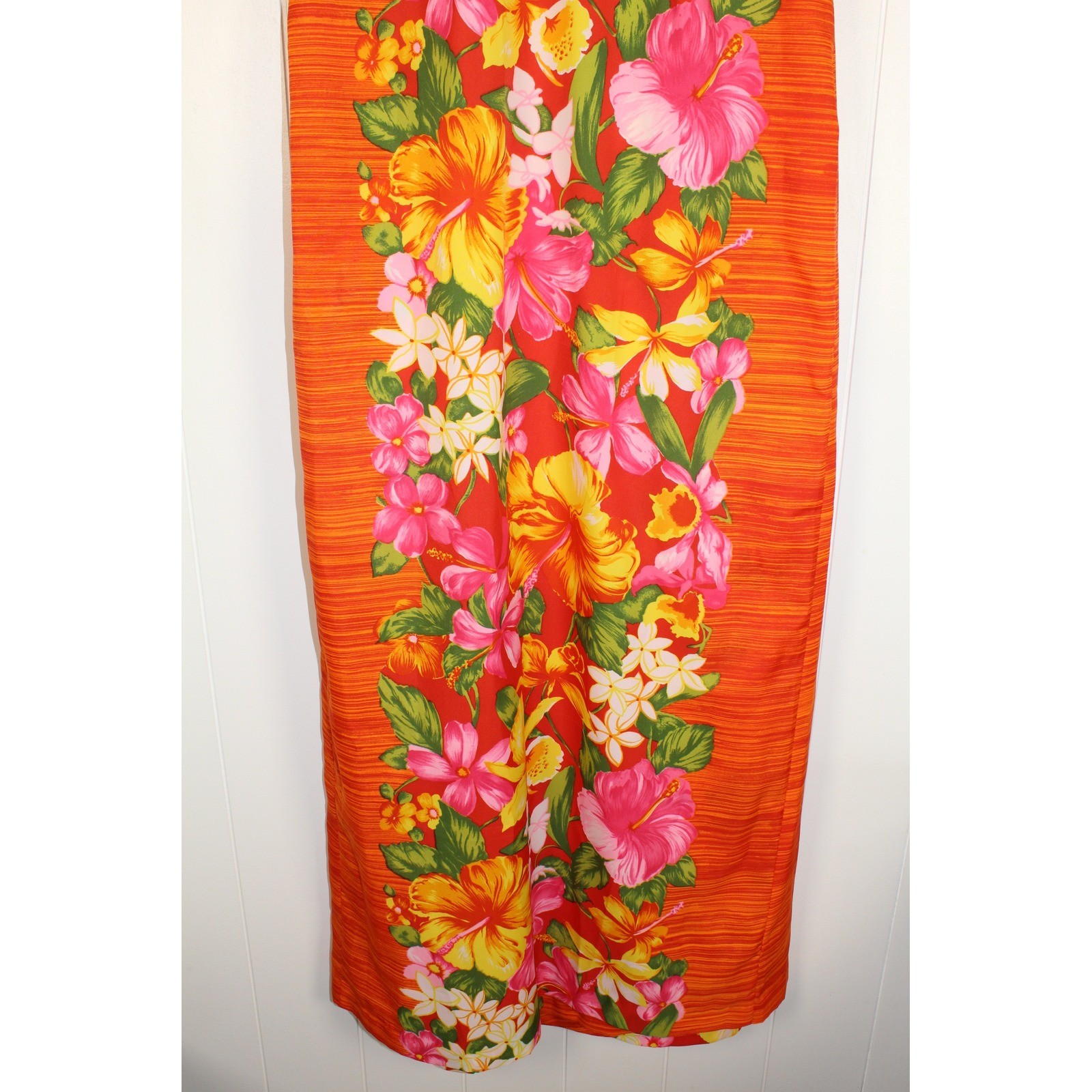 VTG Liberty House Hawaii Maxi Length Floral/Orange Dress V Neck Back Zipper 10
