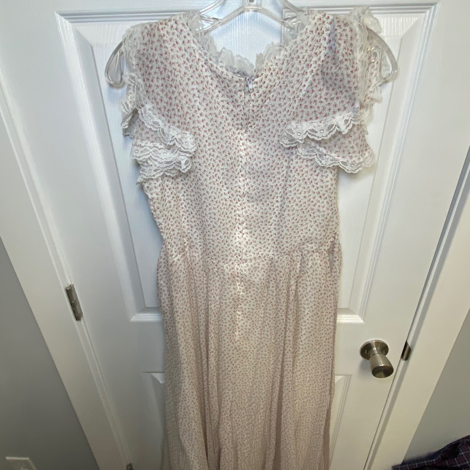 Vintage 1981 Gunne Sax By Jessica Floral Prairie Maxi Dress Lace Cottage Large