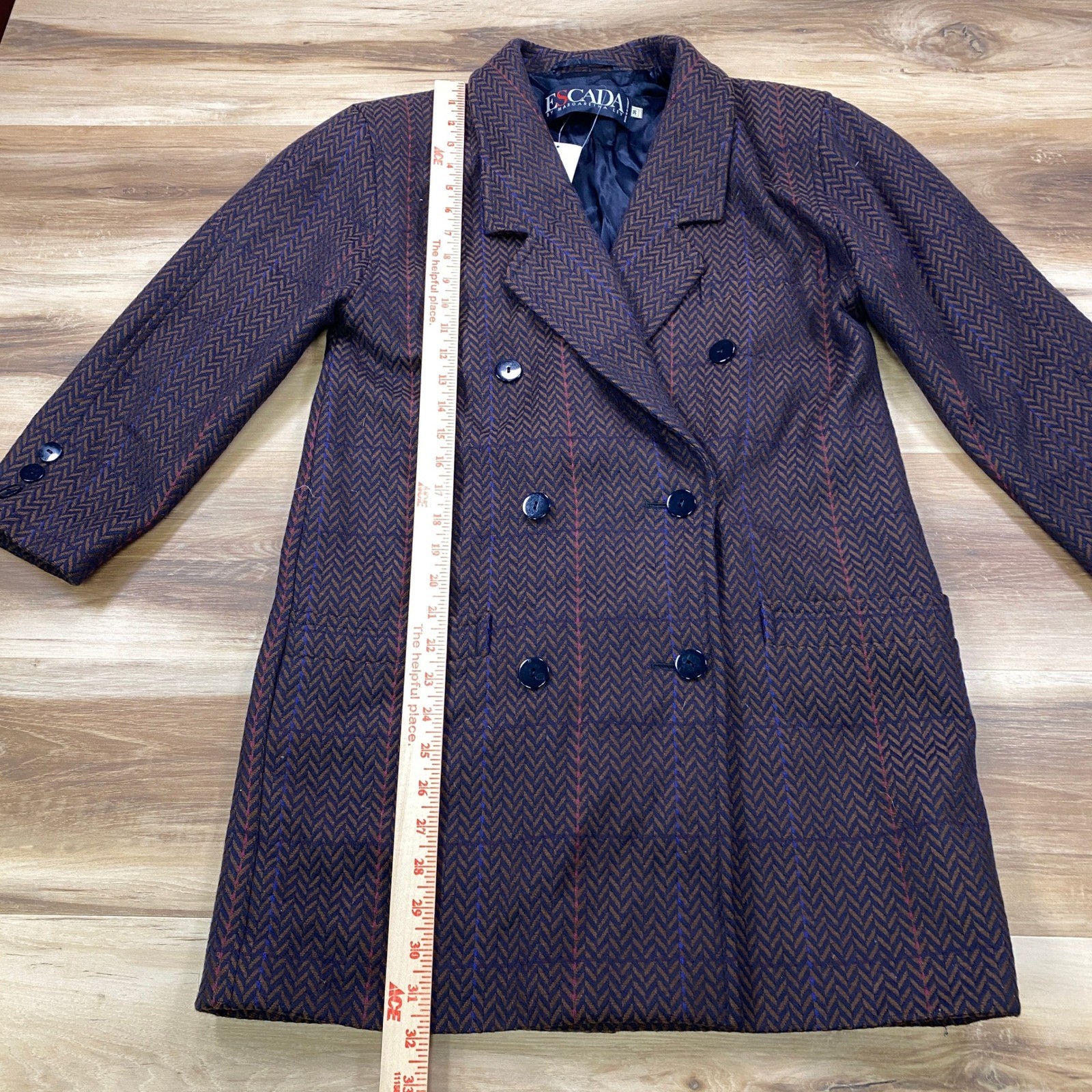 80s Escada Margaretha Ley West Germany Herringbone Wool Double Breast Blazer 36