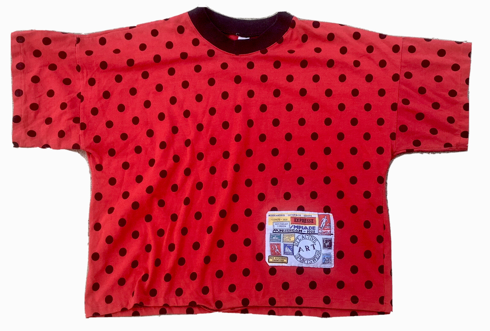 Vintage Crop Top T-Shirt Polka Dot Big Logo Graphics Made In USA 80s One Size