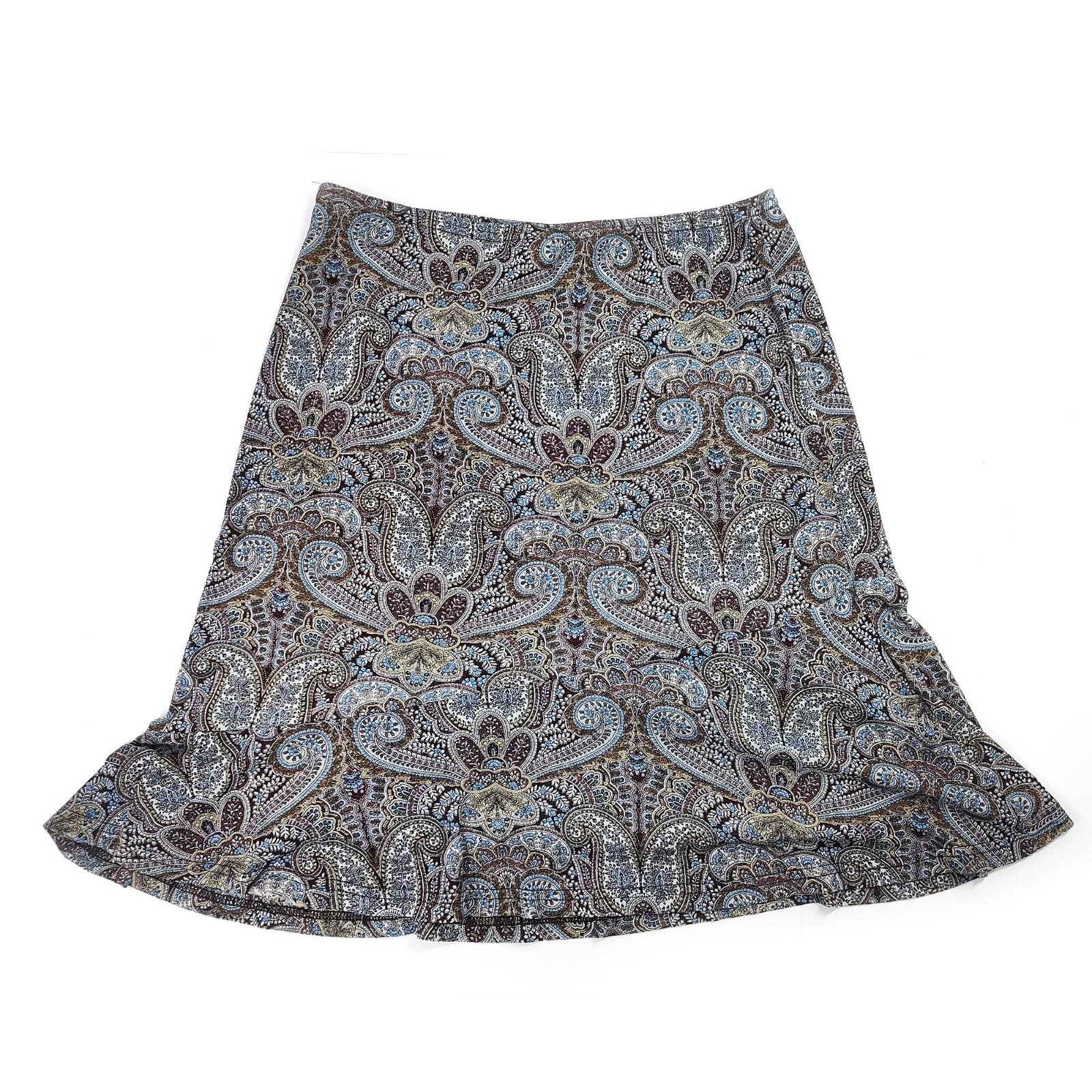 Vintage 90s Y2K Stretch Paisley Skirt Brown New York City Midi Whimsigoth M L