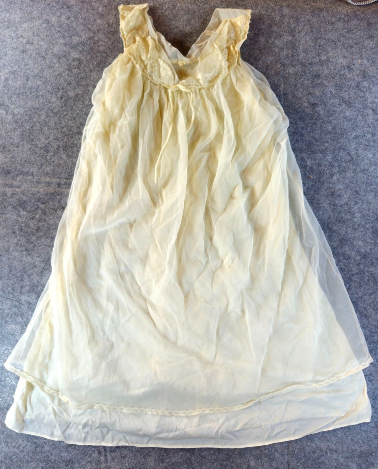 1960s Vintage Babydoll Sheer Ivory Nylon Nightgown Peignoir Set Lace Detail READ