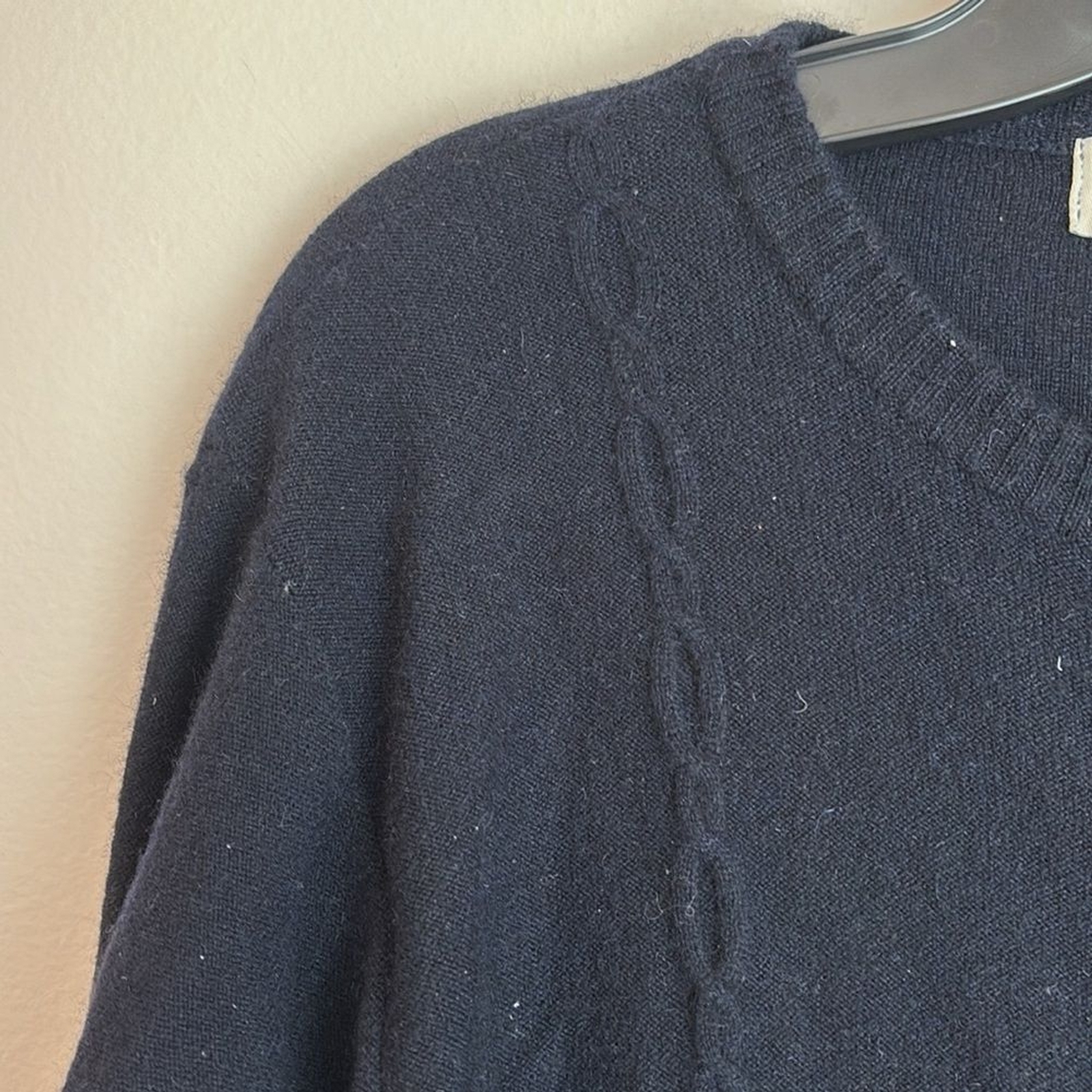 Vintage 100% Cashmere Women’s Classic navy blue full zip cable knit Sweater LG