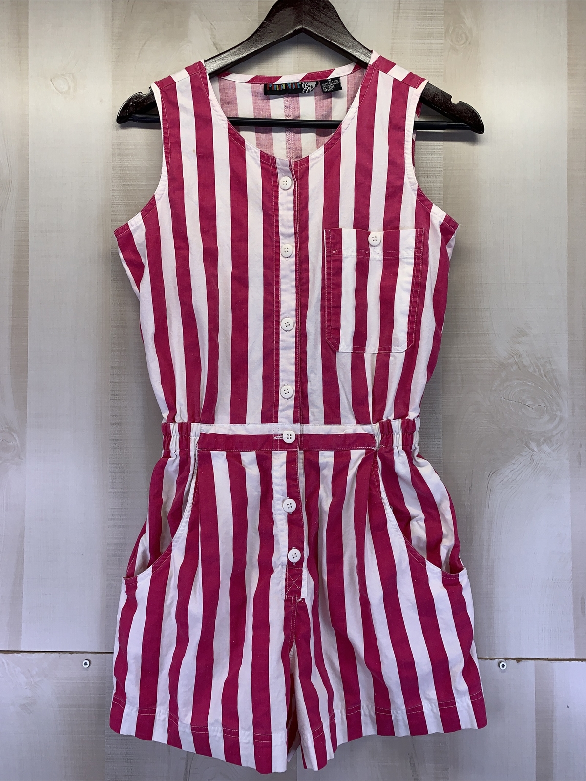 Vintage 1990s Pinot Noir Womens Pink White Short Alls Jumper Size M-8156
