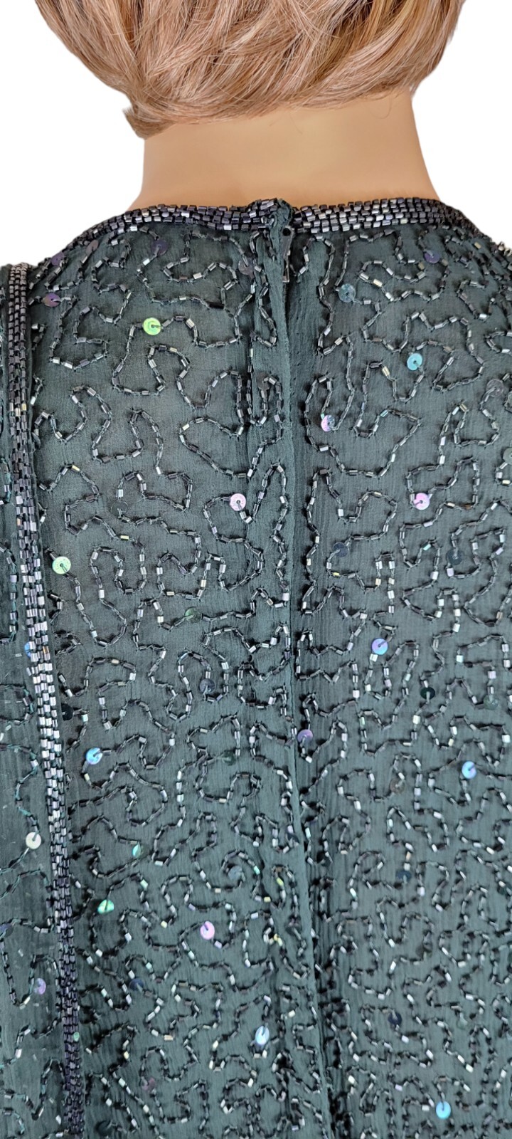 Vintage Judith Ann Creations Hunter Green Beaded Sequin Cocktail Evening Dress L