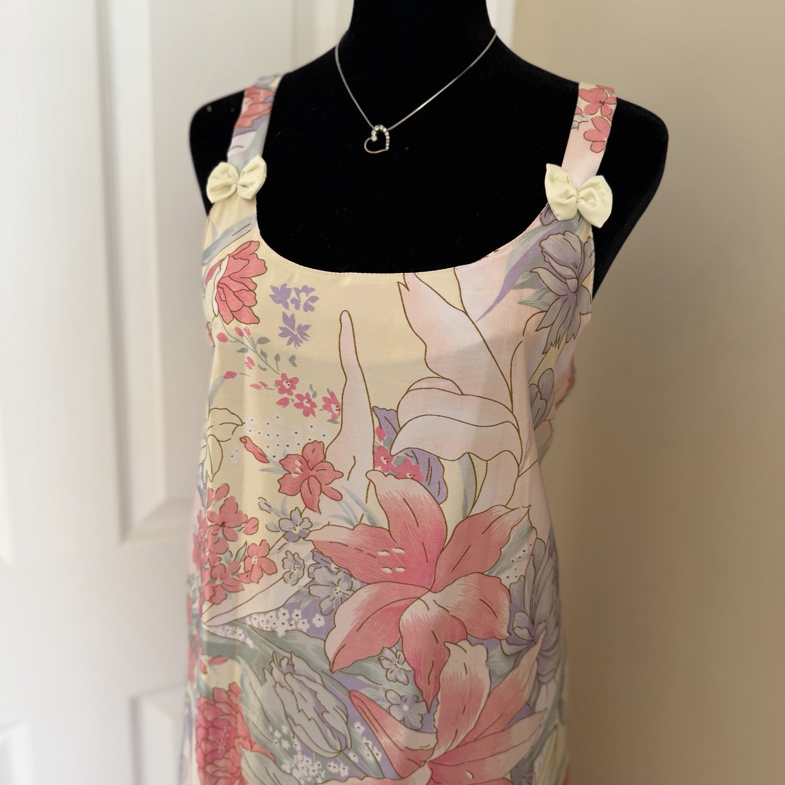 VTG Women’s Sante Classics Floral Silky Slip Dress Medium Coquette Bows Girly