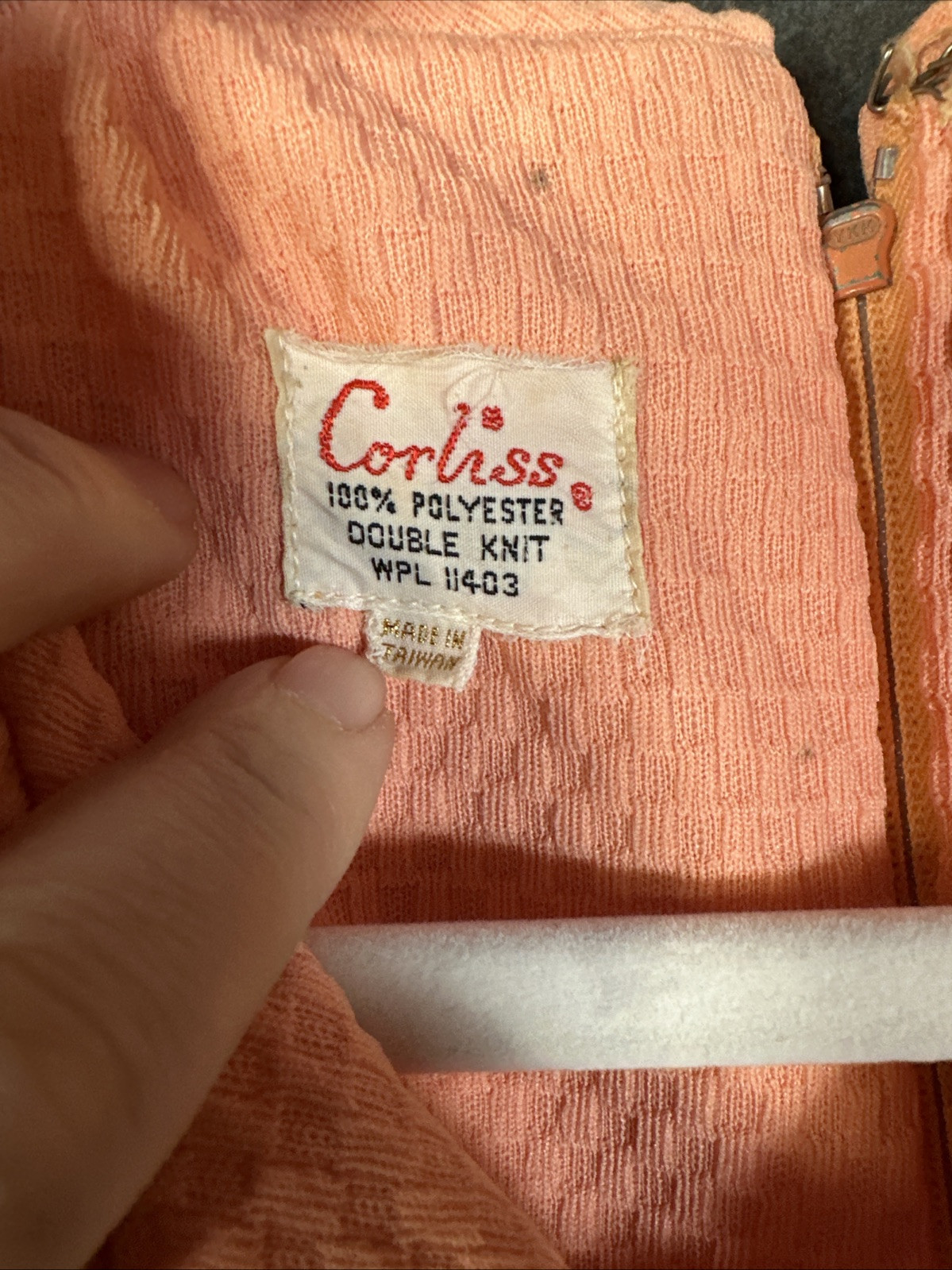 Vintage Corliss lace-up shirt back zip collared Coral Orange double knit