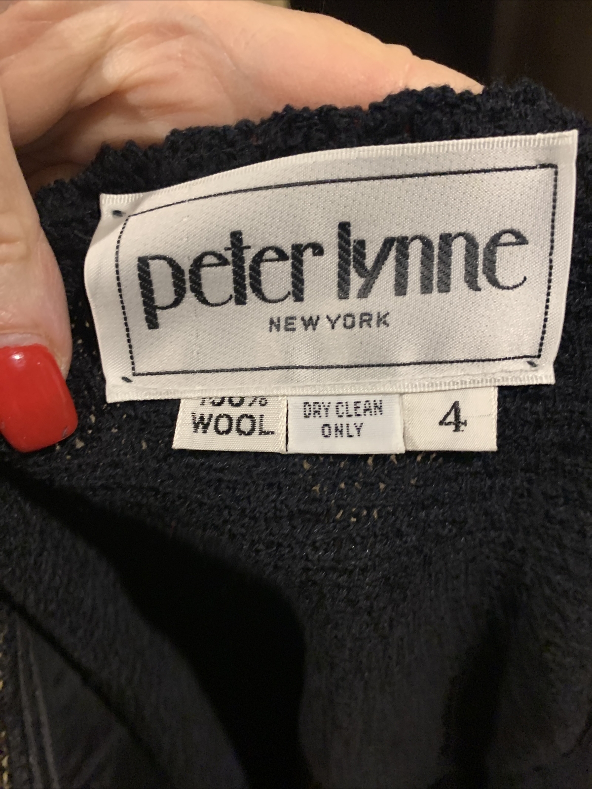 VINTAGE AMAZING DESIGN PETER LYNNE NEW YORK BLACK WOOL RED RIBBON SWEATER SZ.4/L
