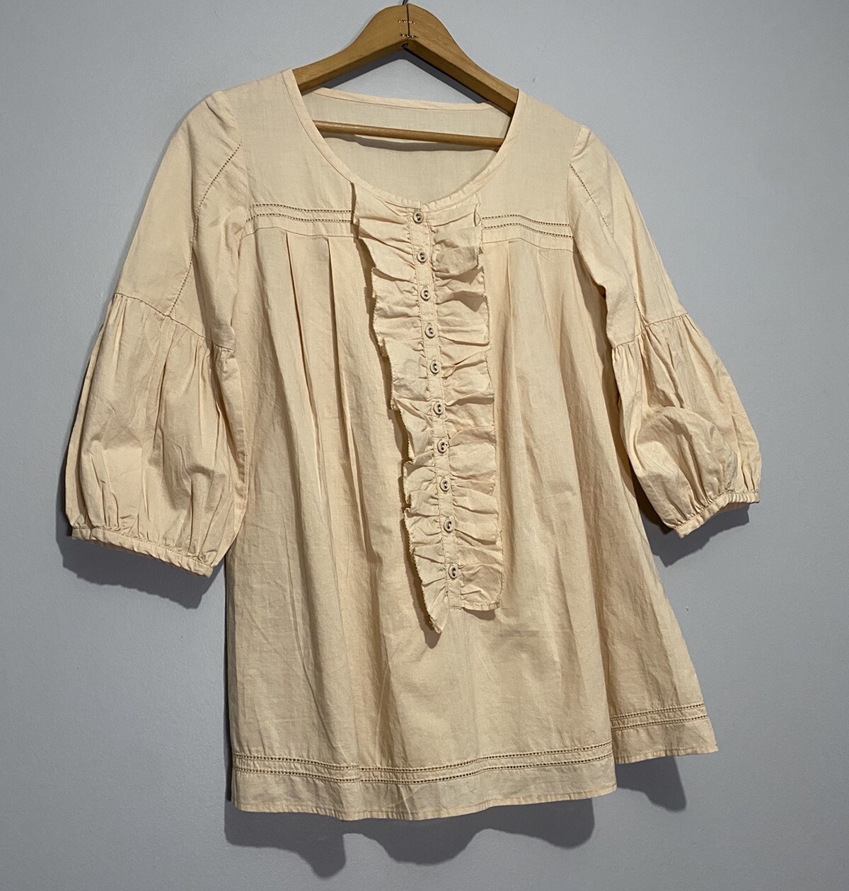 Vintage 70s Prairie Blouse Shirt Medium Cottagecore Ivory Ruffled 80s Housewife