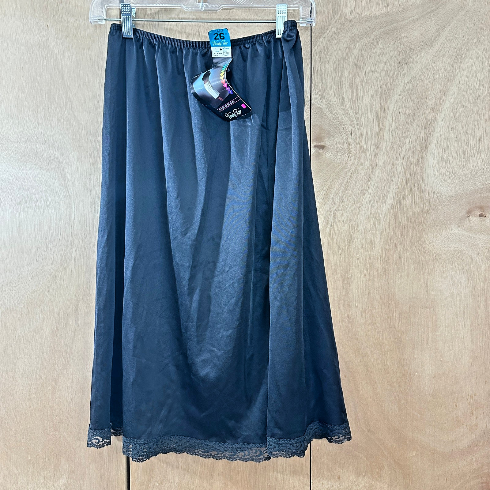 1980s Vanity Fair Black Half Slip Size L 26 Antron III Nylon NWT 11712 Made USA