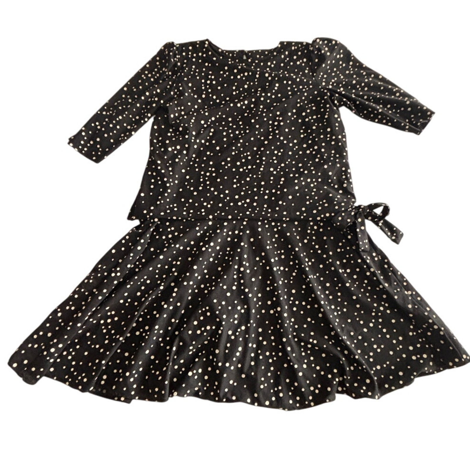Vtg 80s California Looks Dress Size 16 Black White Polka Dot Layered Shift Retro