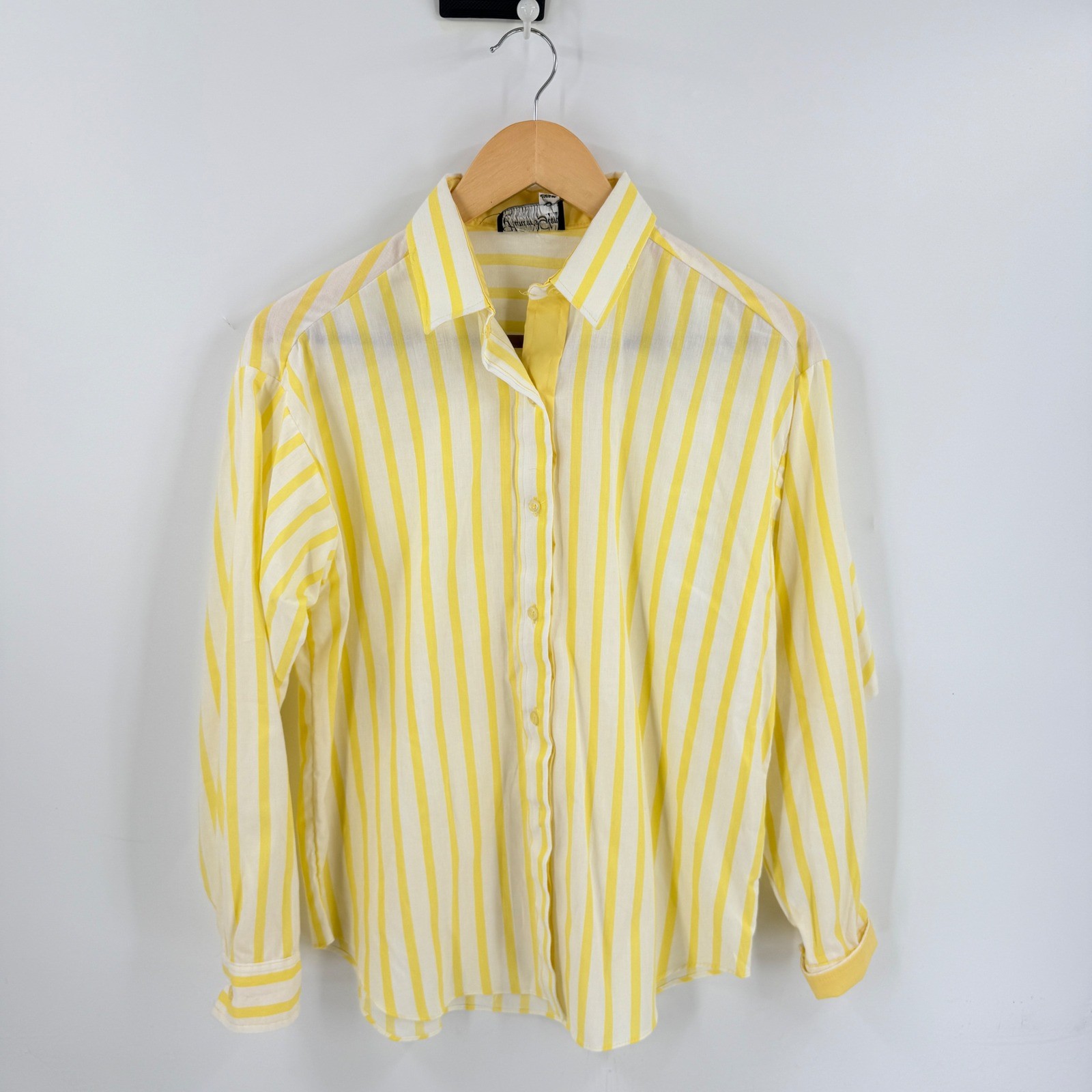 Vintage Hunters Glen Striped Button Down Shirt Yellow White USA Top Size 14