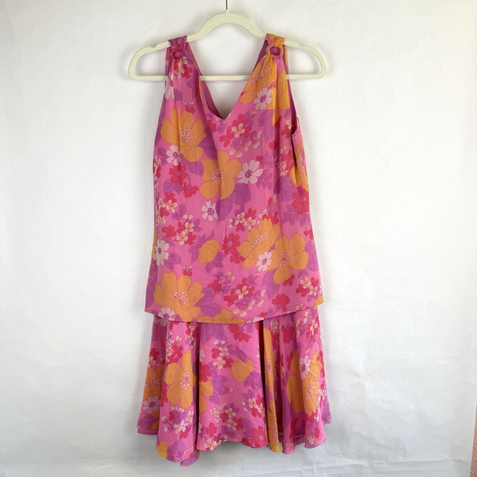 Vtg 60s Floral Dress Sue Gail Sleeveless Mod Psychedelic Pink Hippie Bright