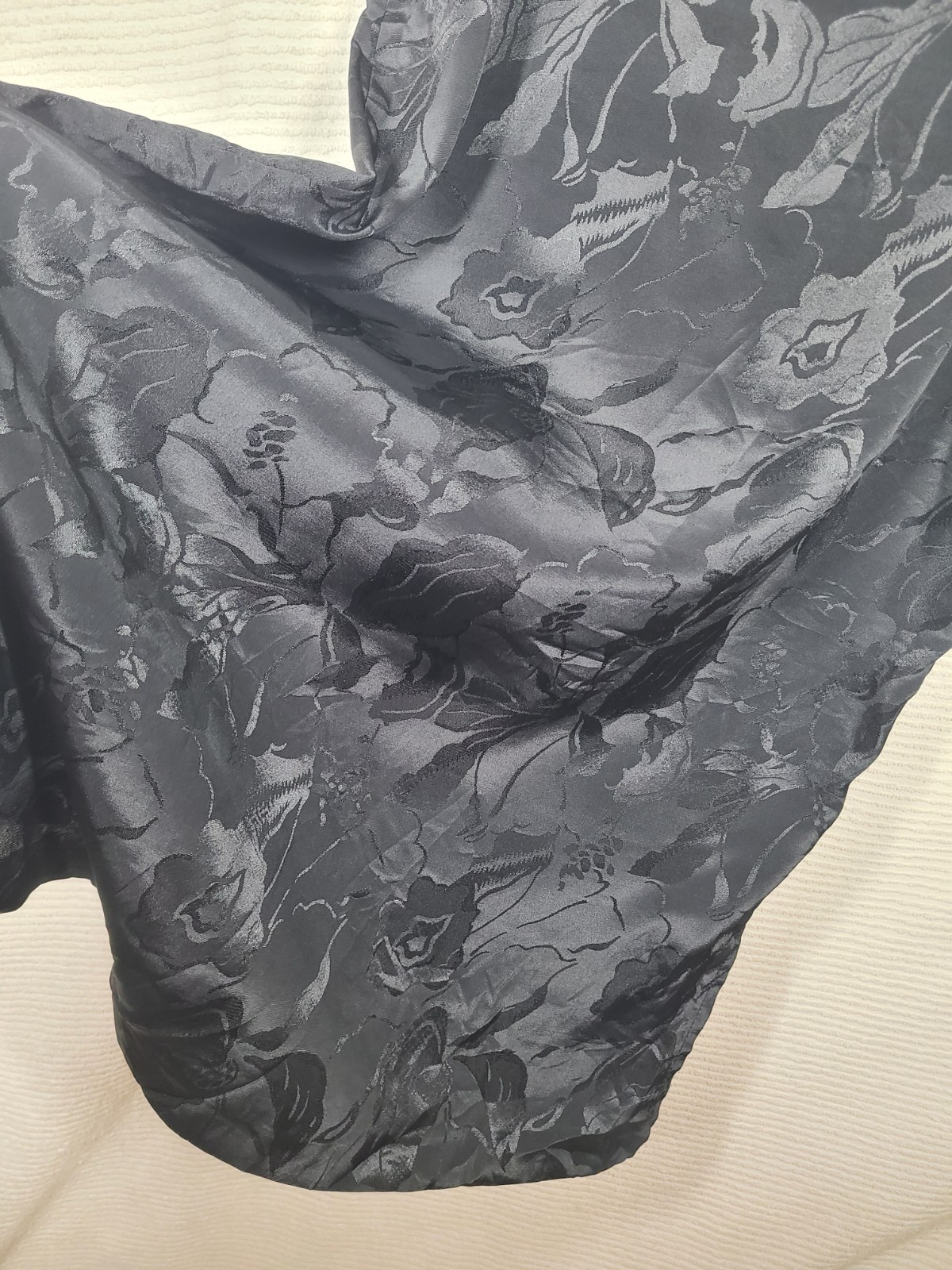 Vtg 80s Satin Dress Black Art Deco Iris Floral Print 30s Flapper Medium Take Me